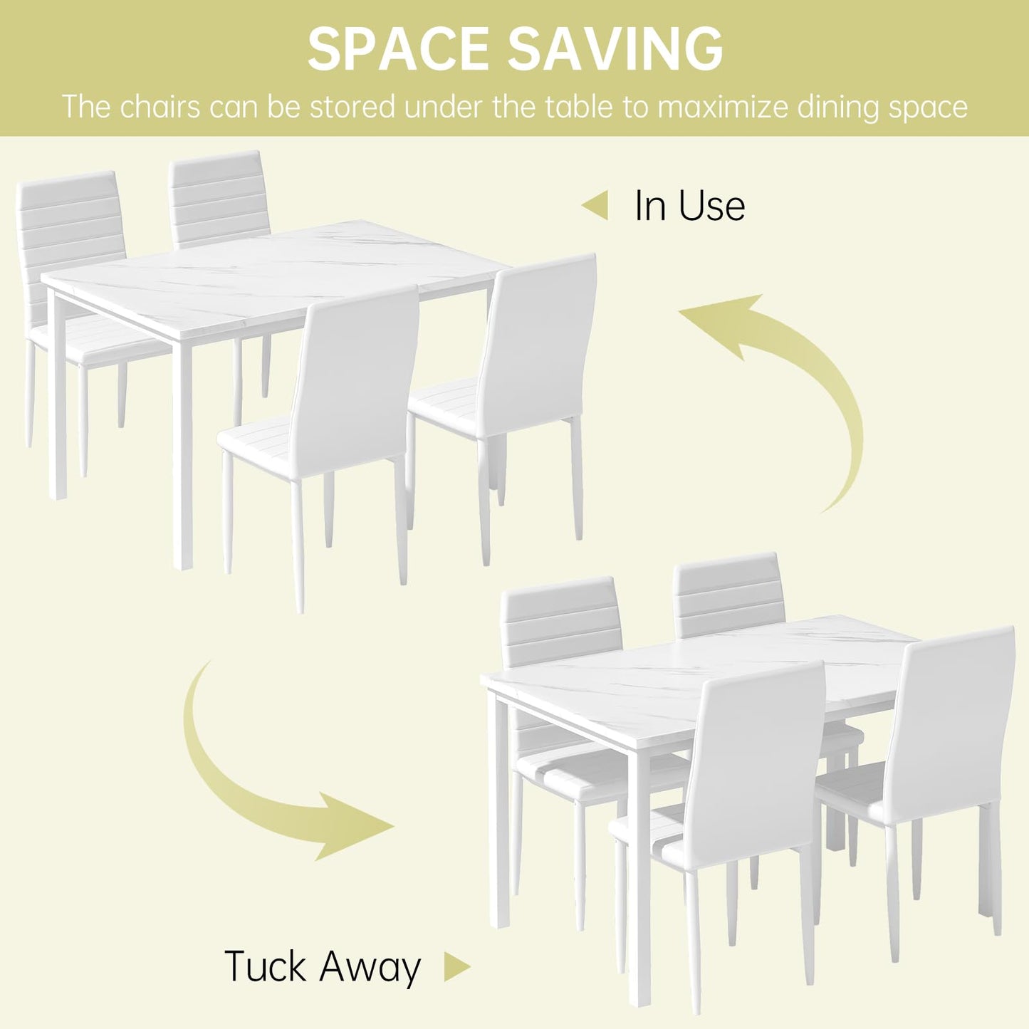 AWQM 5 Piece Set, Faux Marble 4 Person Dining Table and Chairs