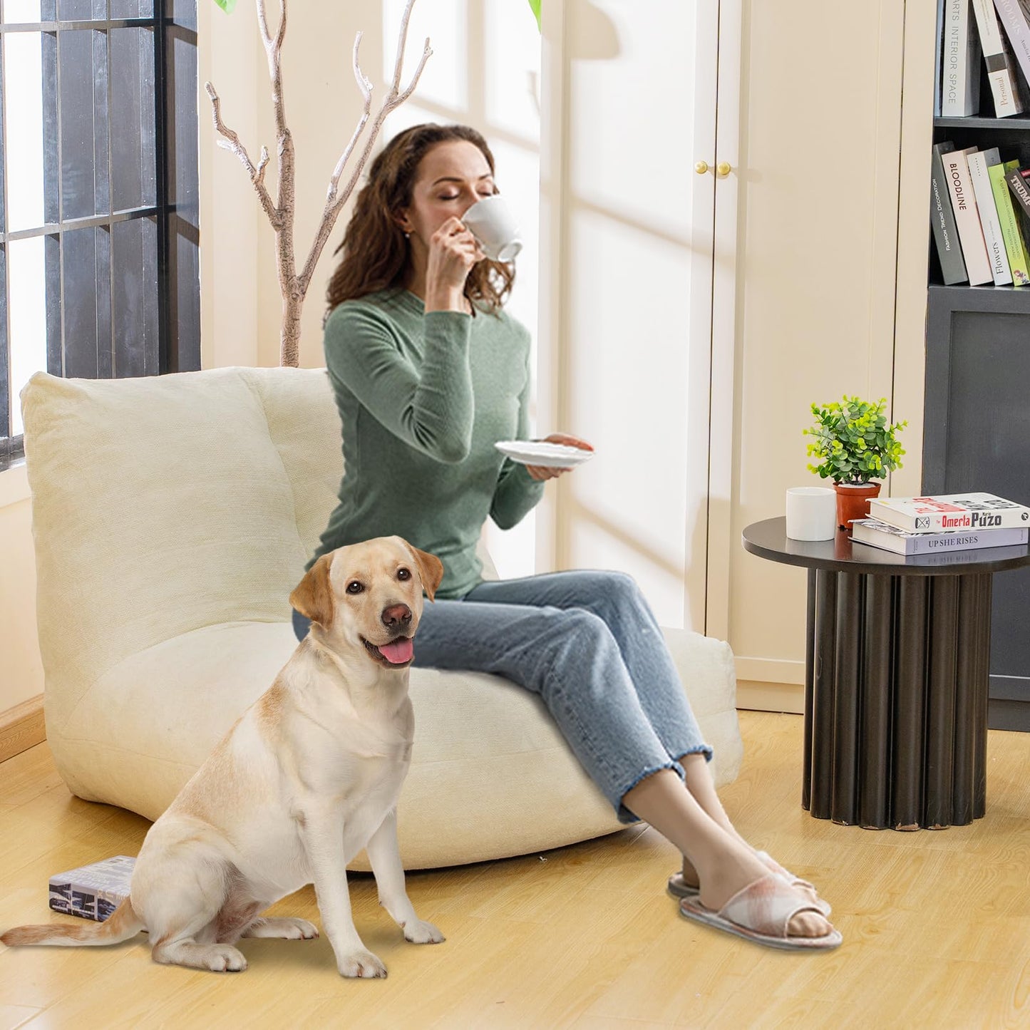 AWQM Adult bean bag chair with ergonomic support reading floor sofa chair.