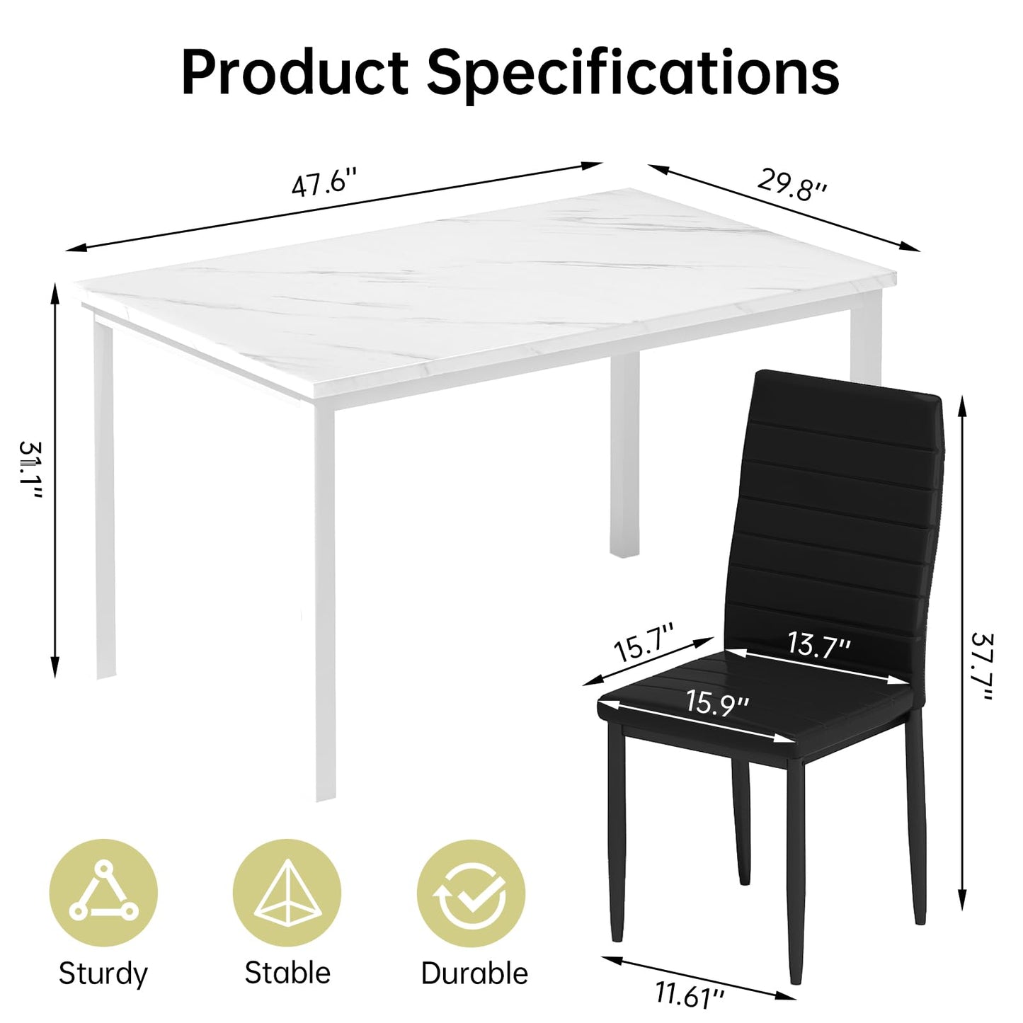 AWQM 5 Piece Set, Faux Marble 4 Person Dining Table and Chairs