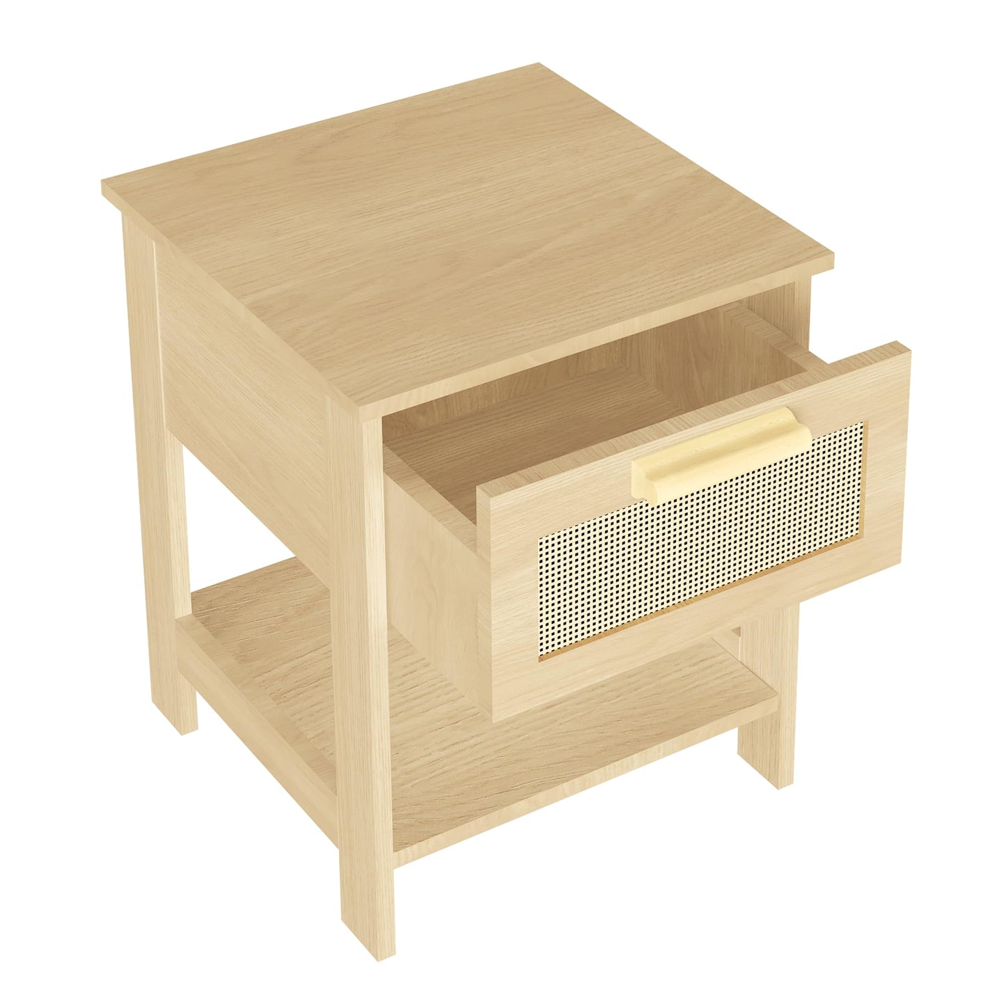 AWQM Bedside table, rattan coffee table, side table with rattan drawers and open shelves