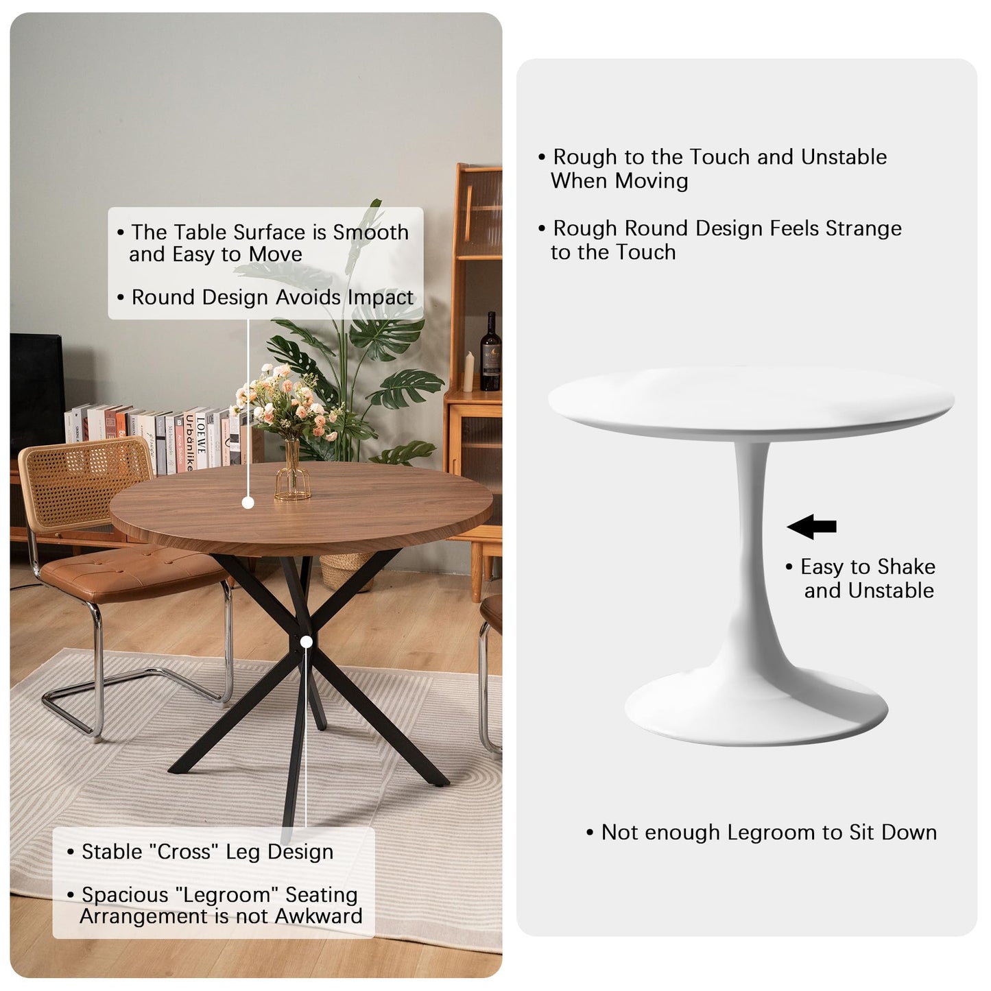 AWQM Industrial Round Dining Table, Dining Table for 4