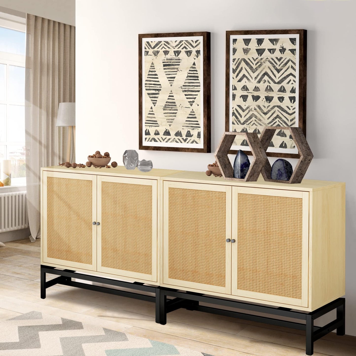 AWQM Storage Sideboard Natural Rattan Door Storage Cabinet(1PCS)