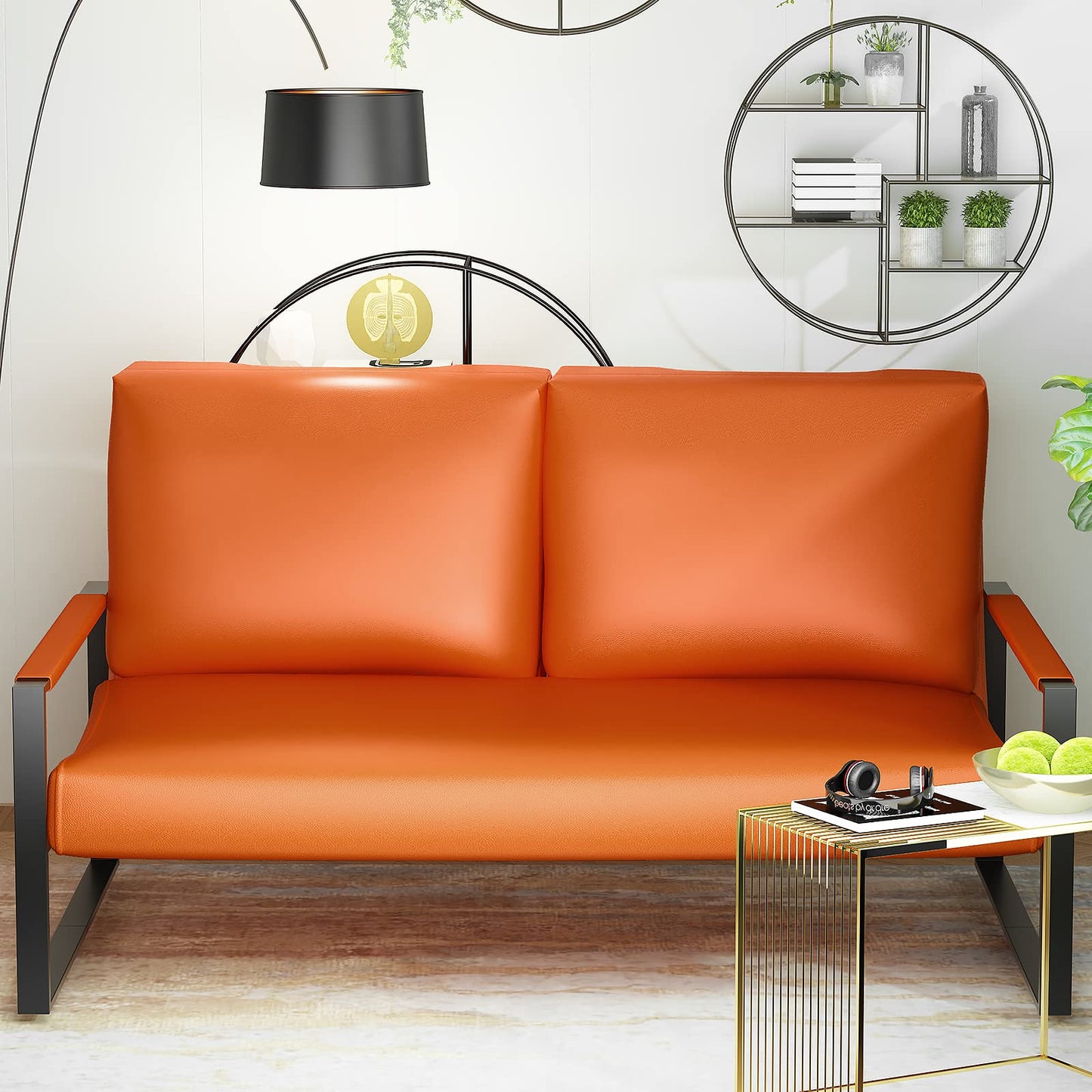 AWQM Mid-Century Modern Sectional Sofa, Upholstered Faux Leather Loveseat