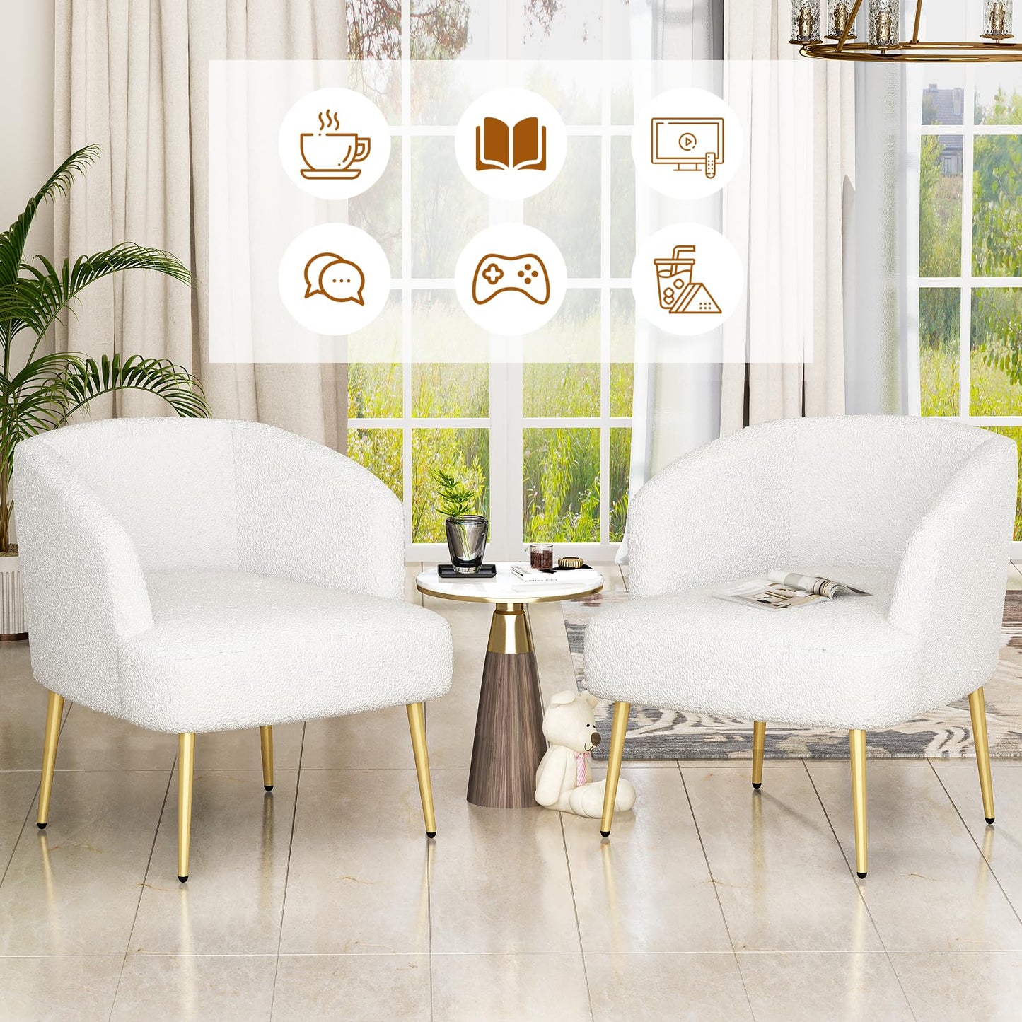 AWQM Sofa Chair with Armrests and Gold Legs