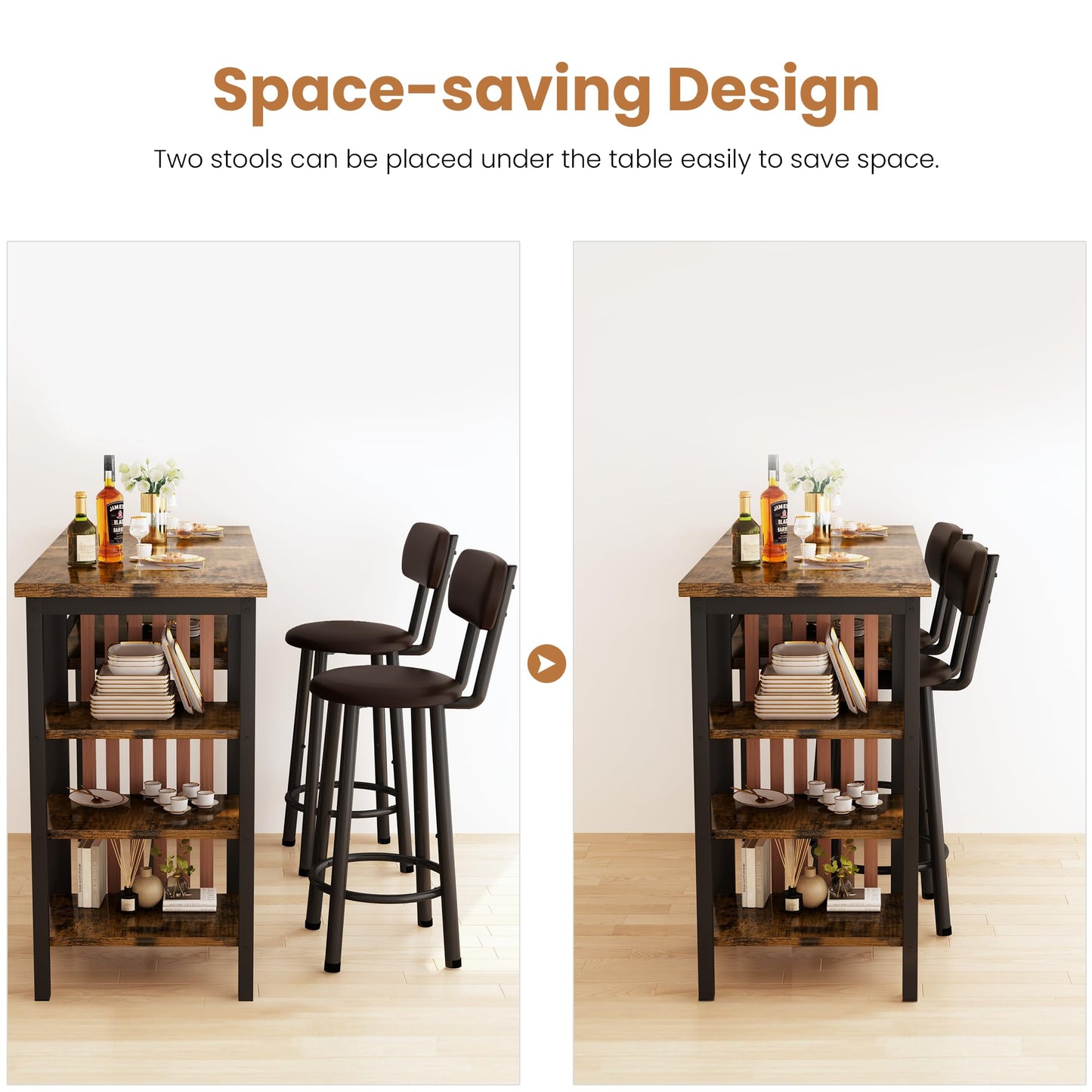 AWQM Kitchen Counter 2 Person Industrial Dining Set