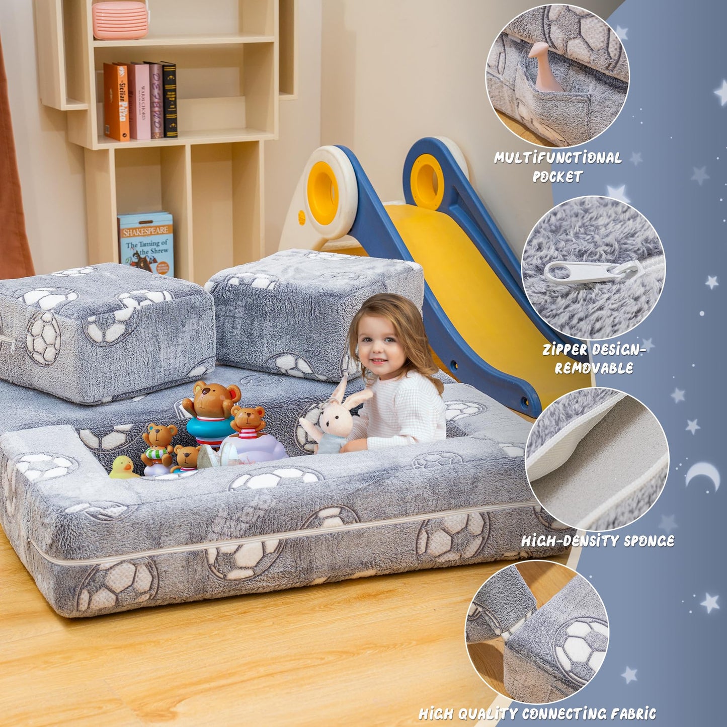 AWQM Foldable modular children's play sofa, glow-in-the-dark children's play sofa