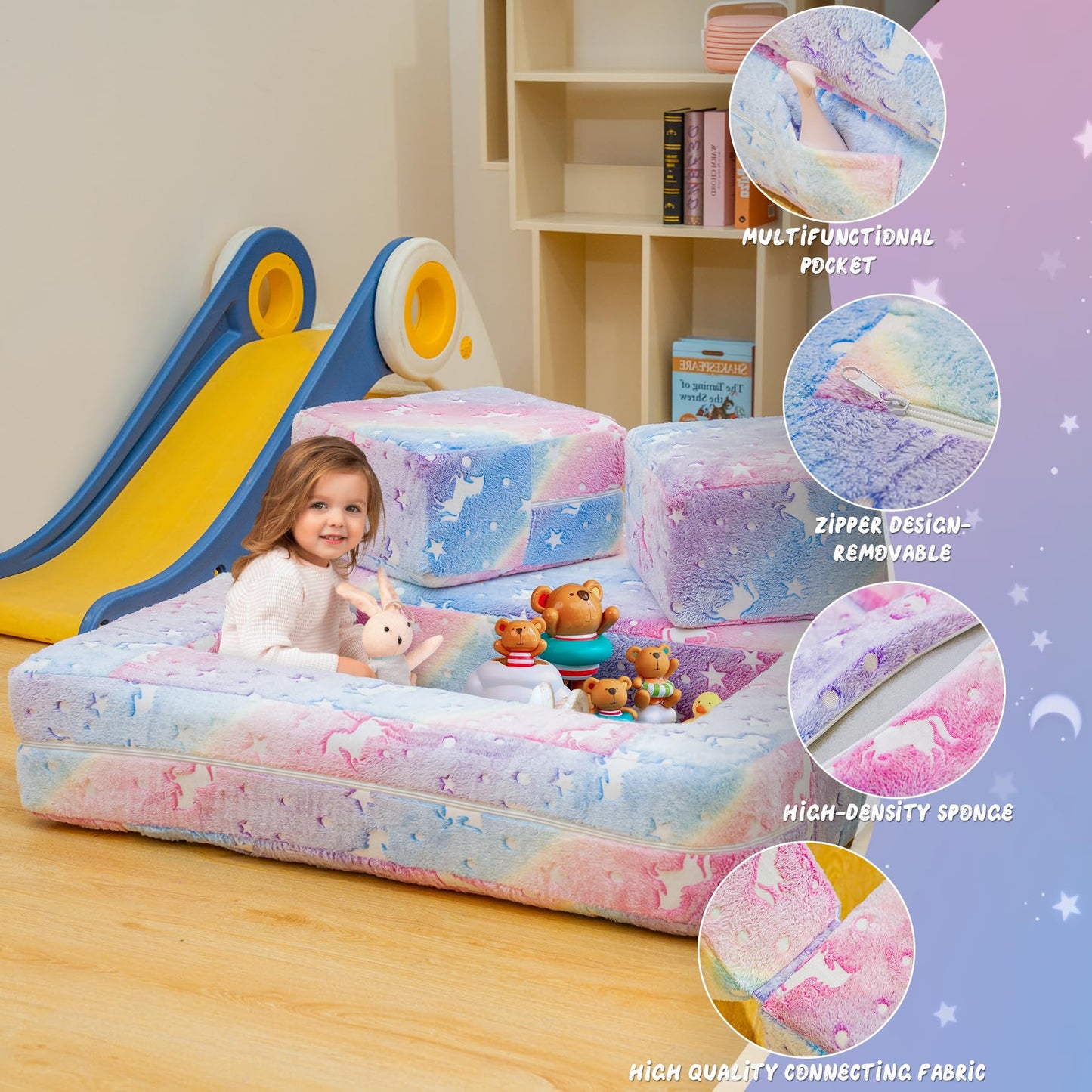 AWQM Foldable modular children's play sofa, glow-in-the-dark children's play sofa