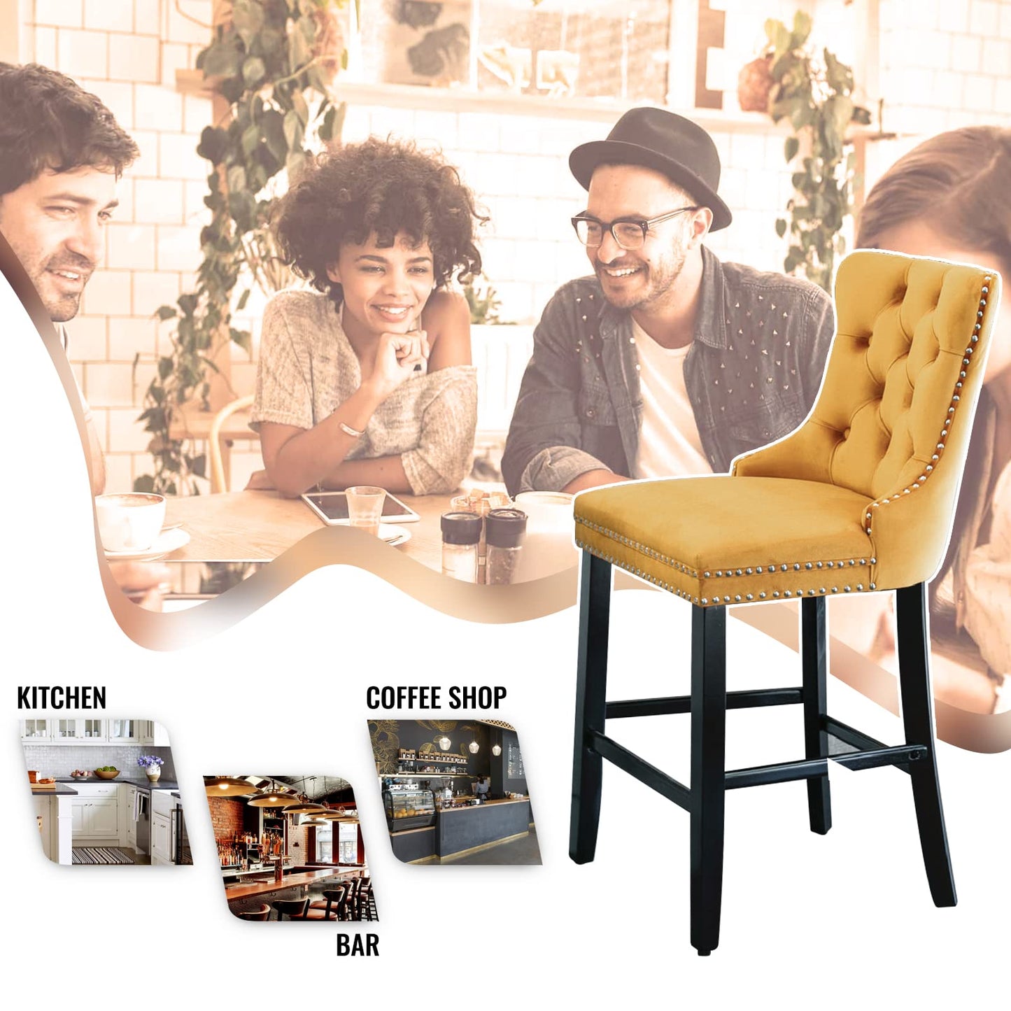AWQM Velvet Tufted Wine Cooler High Bar Stool Set of 2