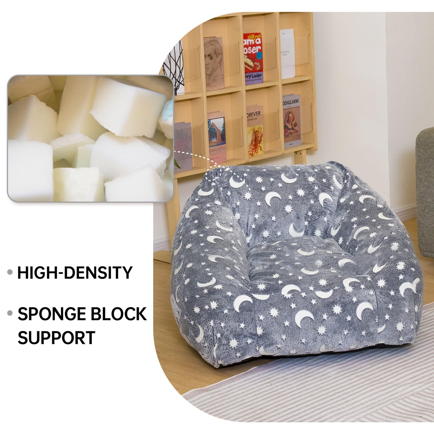 AWQM Children's Bean Bag Chair, Modern Moon Bean Bag Sofa with Foam Padding