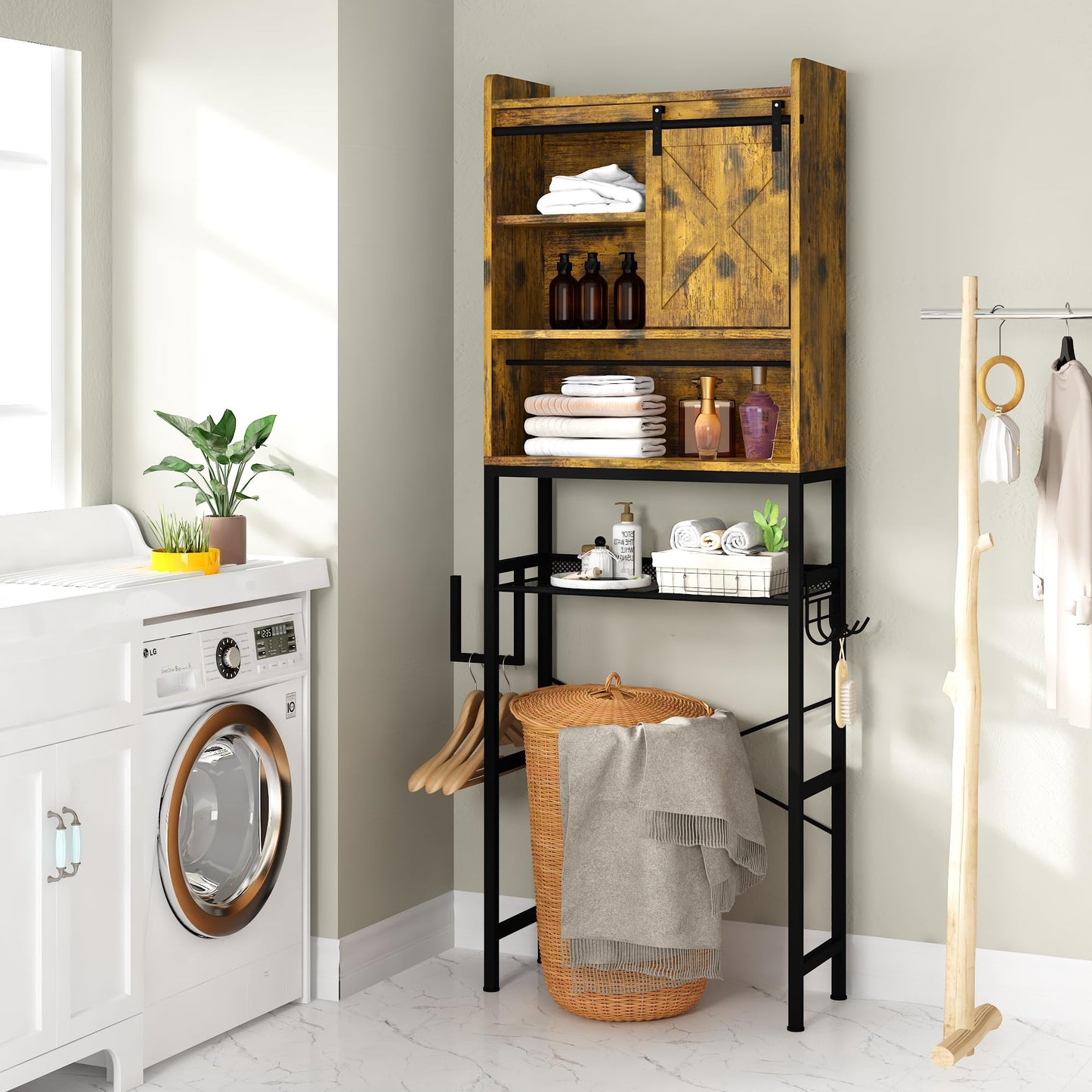 AWQM Industrial Wooden Above Toilet Storage Cabinet