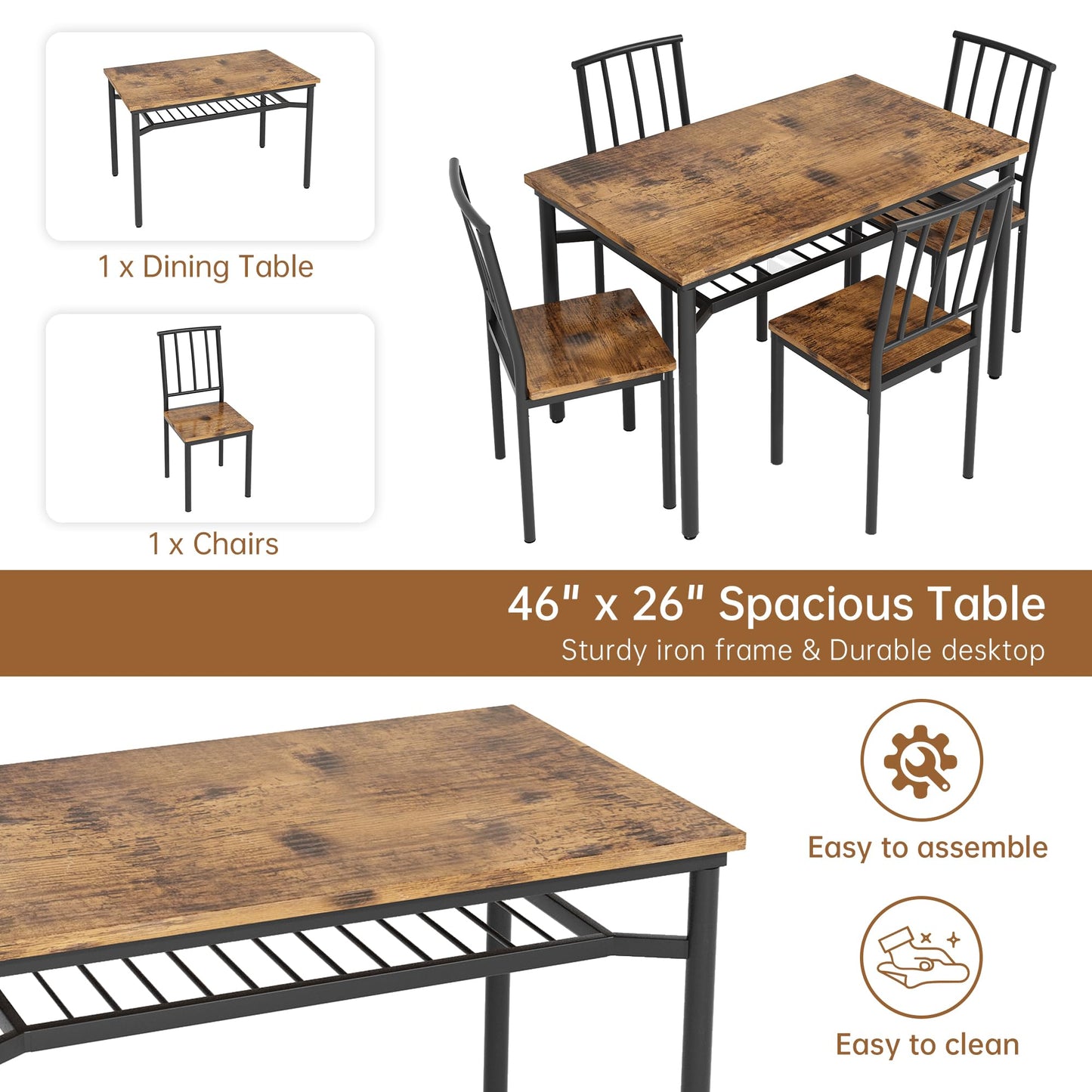 AWQM Industrial Wooden Kitchen Table Chair Dining Table Adjustable Table Legs