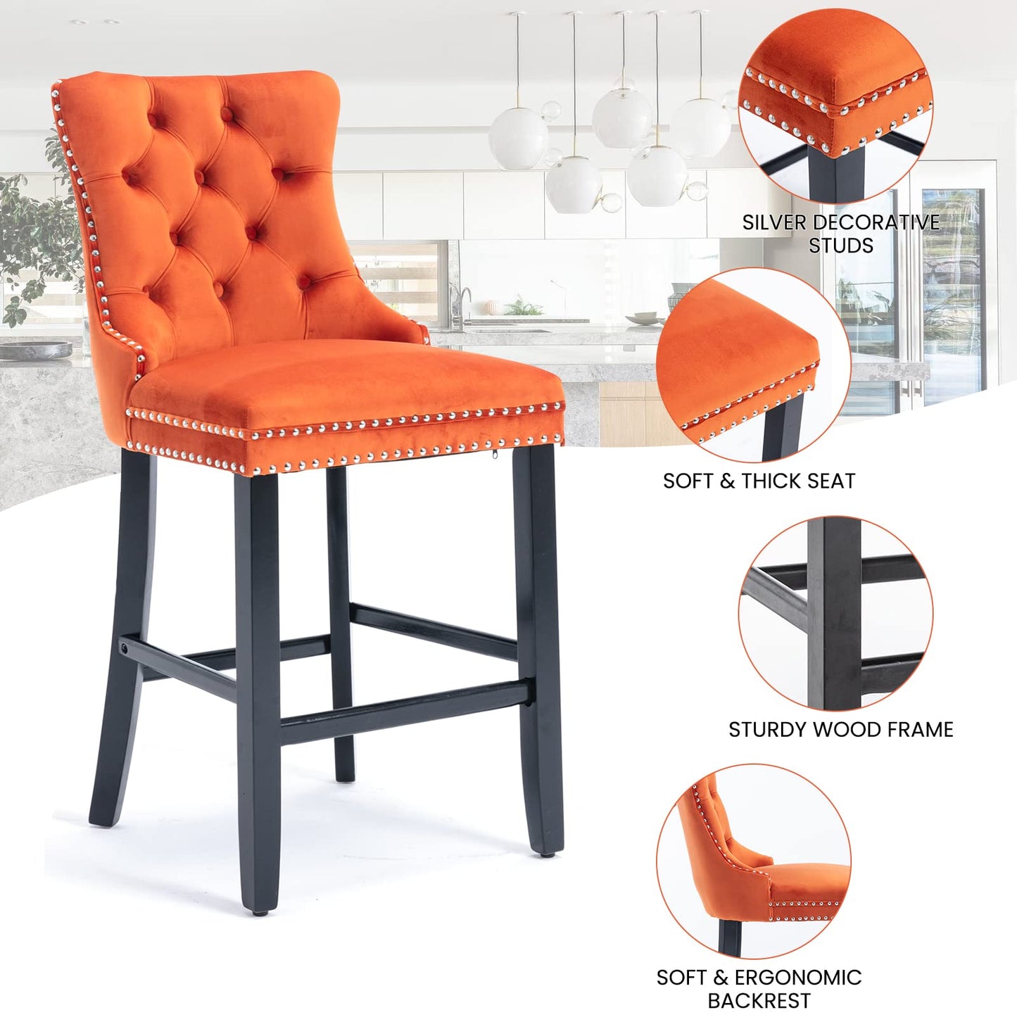 AWQM Velvet Tufted Wine Cooler High Bar Stool Set of 2