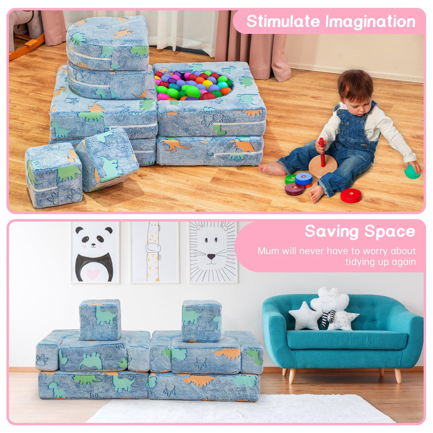 AWQM Glow-in-the-Dark Children's Sofa 8-Piece Set Modular Children's Play Sofa