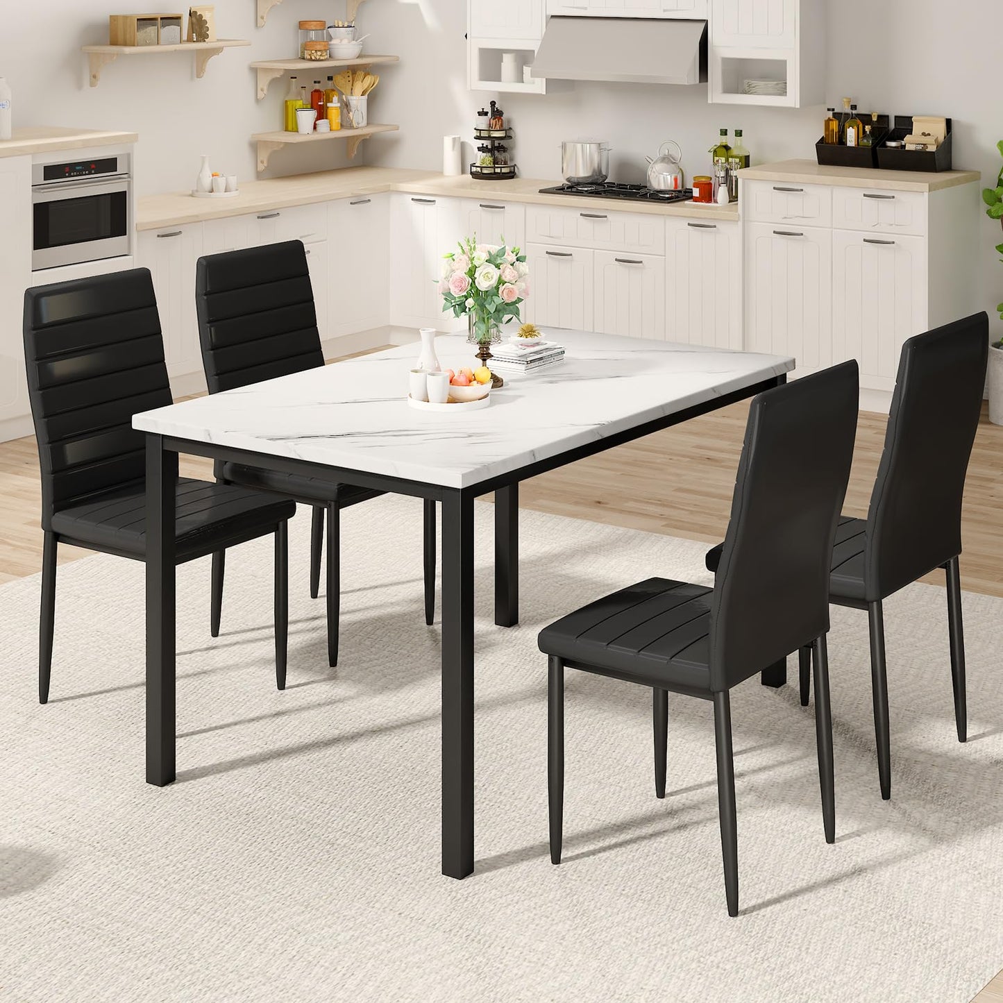 AWQM Faux Marble Dining Table and Chairs Set,4 Dining Table and Chairs