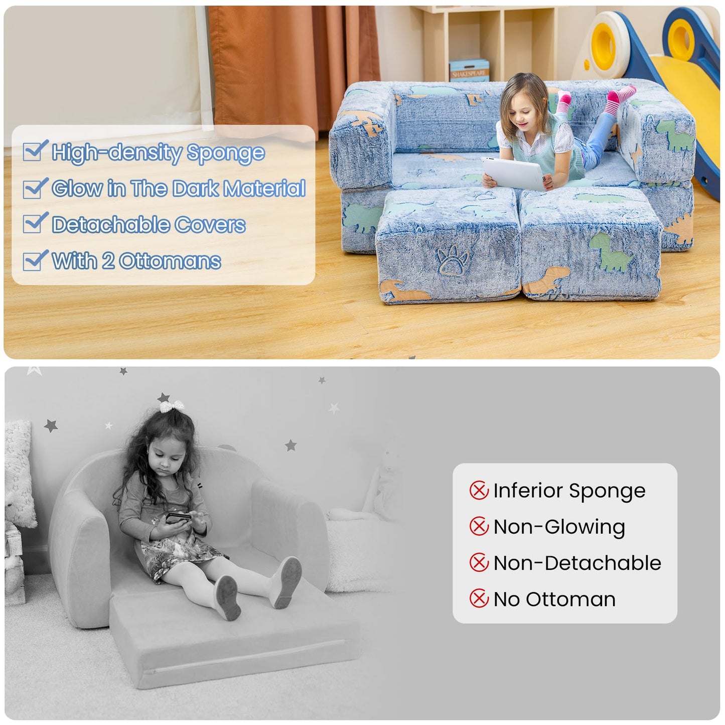 AWQM Foldable modular children's play sofa, glow-in-the-dark children's play sofa