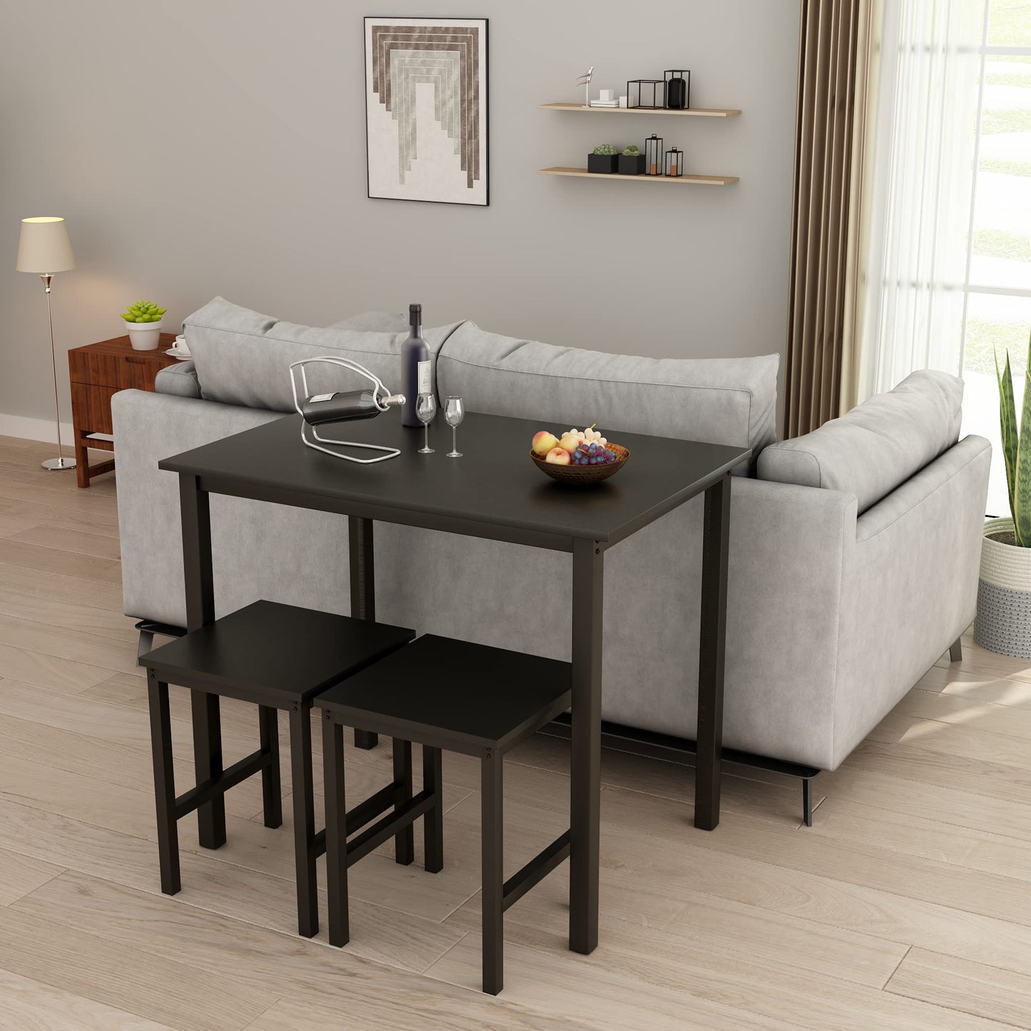 AWQM 3-Piece, Small Dining Table and 2 Stools, Kitchen Breakfast Table Set