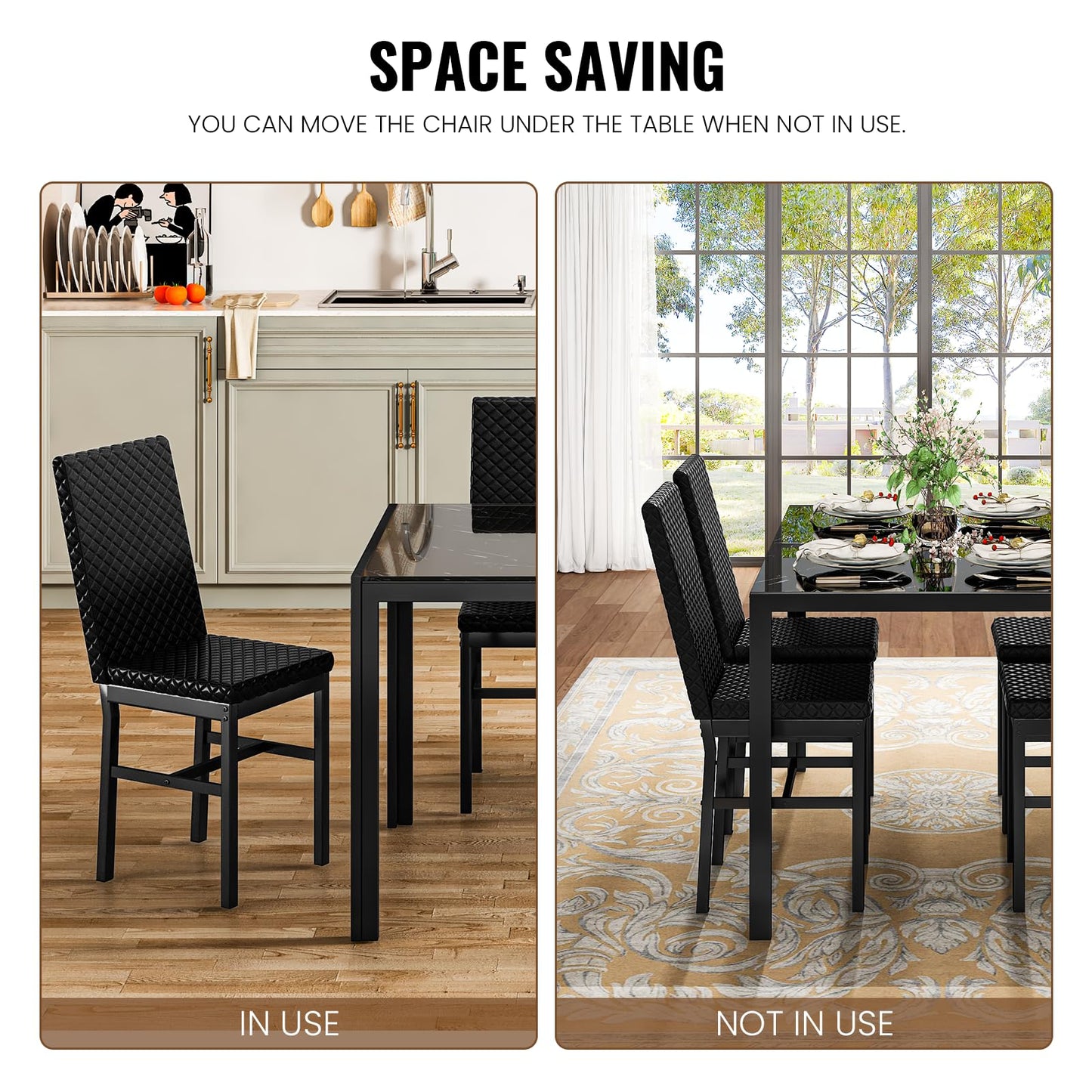 AWQM Glass Dining Table and Velvet Dining Chairs 4-Person Dining Table Set