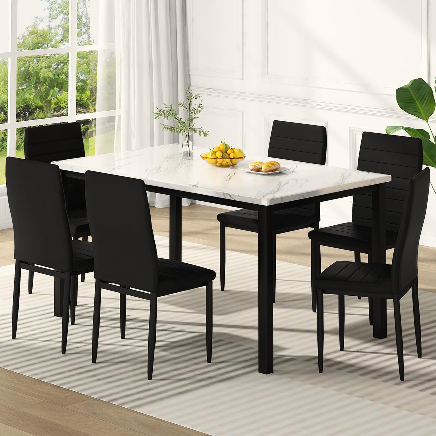 AWQM  Artificial Marble Dining Table Set 6-Person Dining Table Set