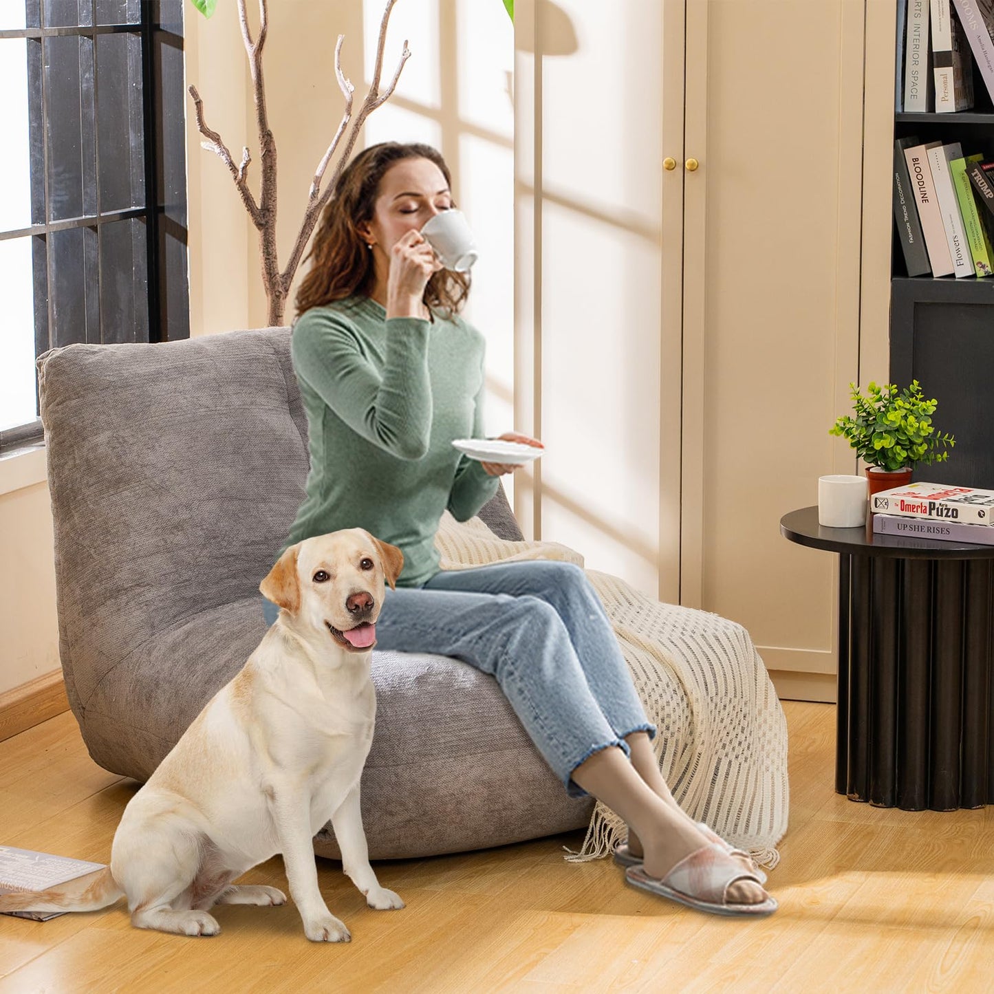 AWQM Adult bean bag chair with ergonomic support reading floor sofa chair.