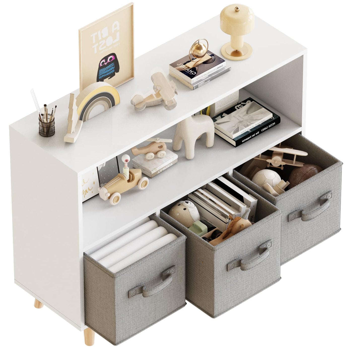 AWQM 3 Drawer Children's Bookcase, Toy Storage Hanging Cabinet