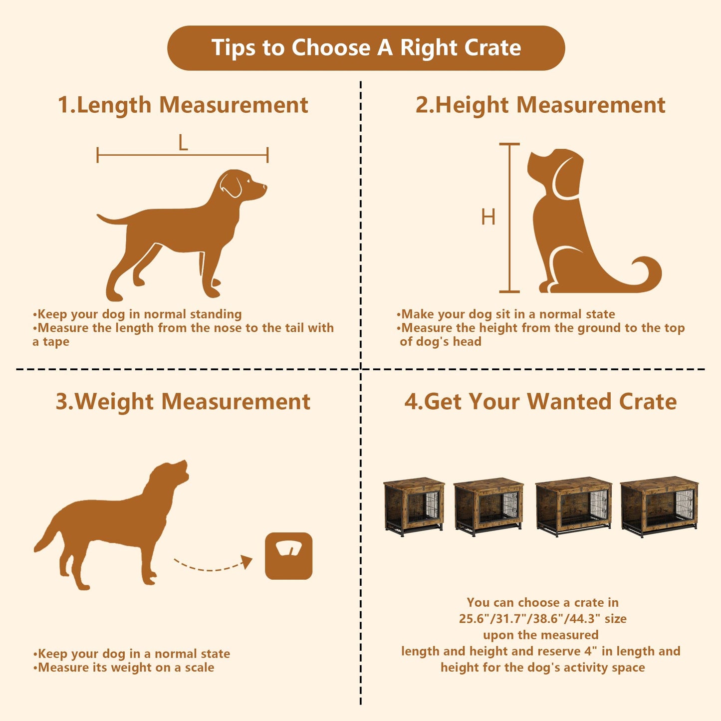 AWQM wooden dog crate furniture with pull out tray, three door dog kennel