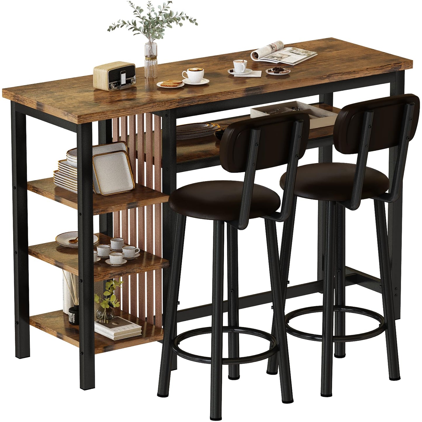 AWQM Kitchen Counter 2 Person Industrial Dining Set