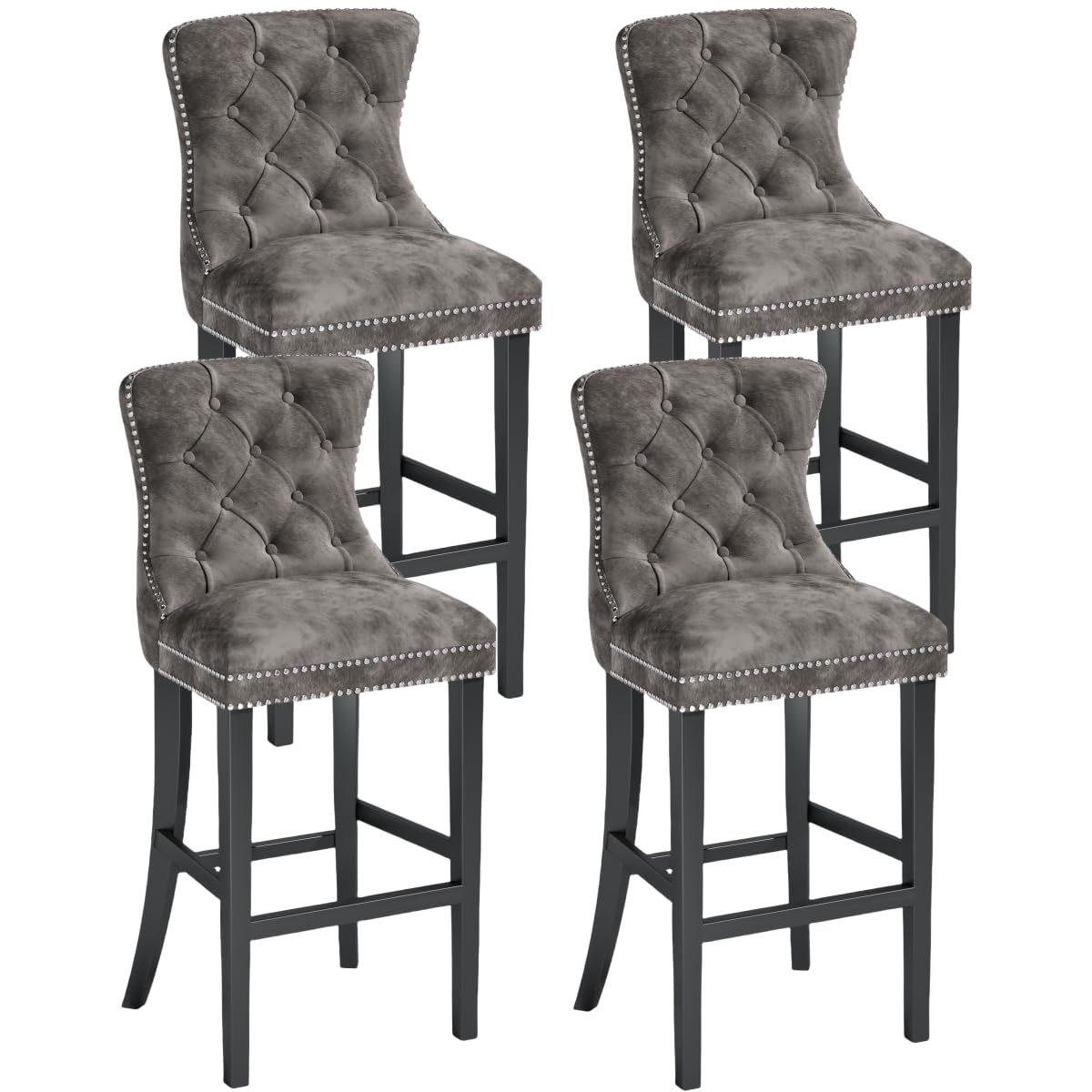AWQM Velvet Tufted Counter Height Bar Stool Set of 4