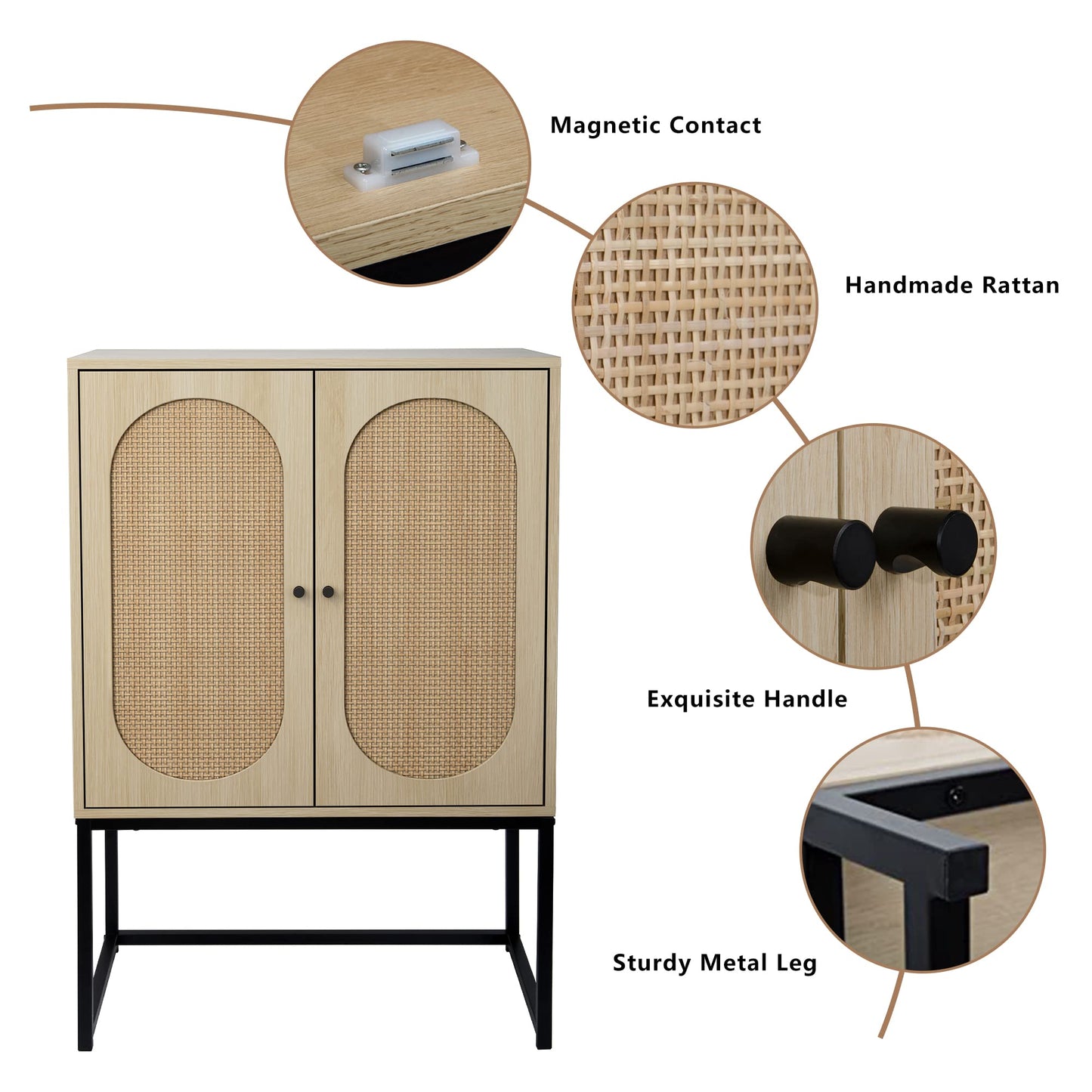 AWQM Rattan Sideboard Buffet Cabinet 2-Piece Set with Door Storage