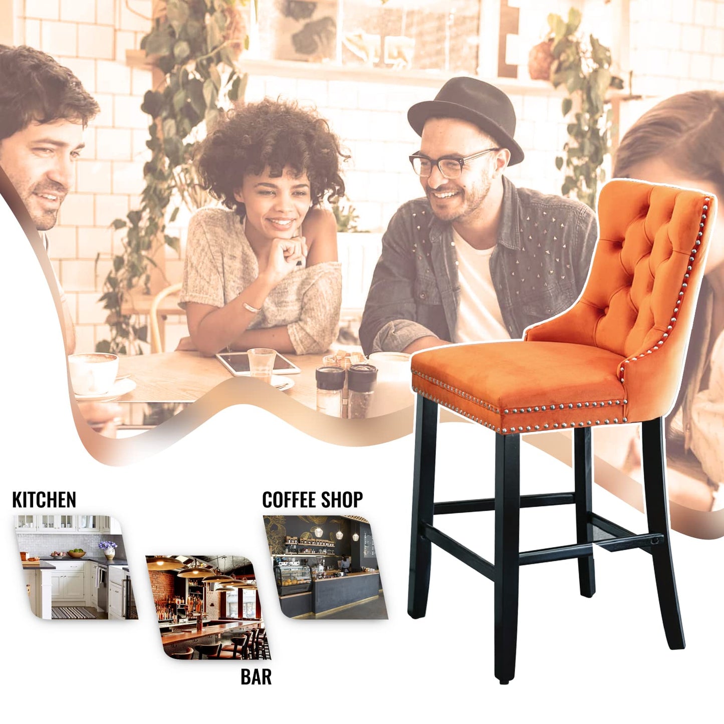 AWQM Velvet Tufted Wine Cooler High Bar Stool Set of 2