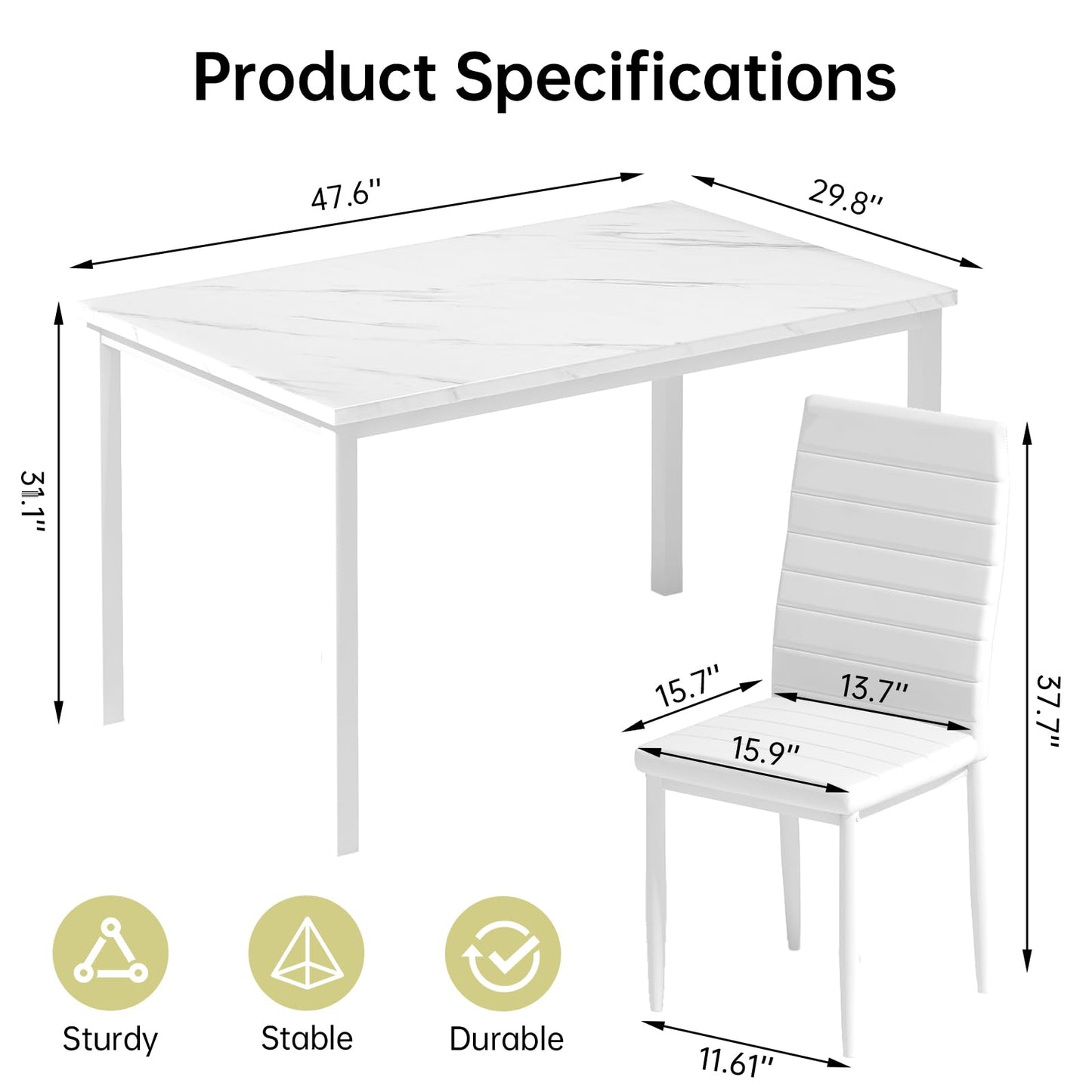 AWQM 5 Piece Set, Faux Marble 4 Person Dining Table and Chairs