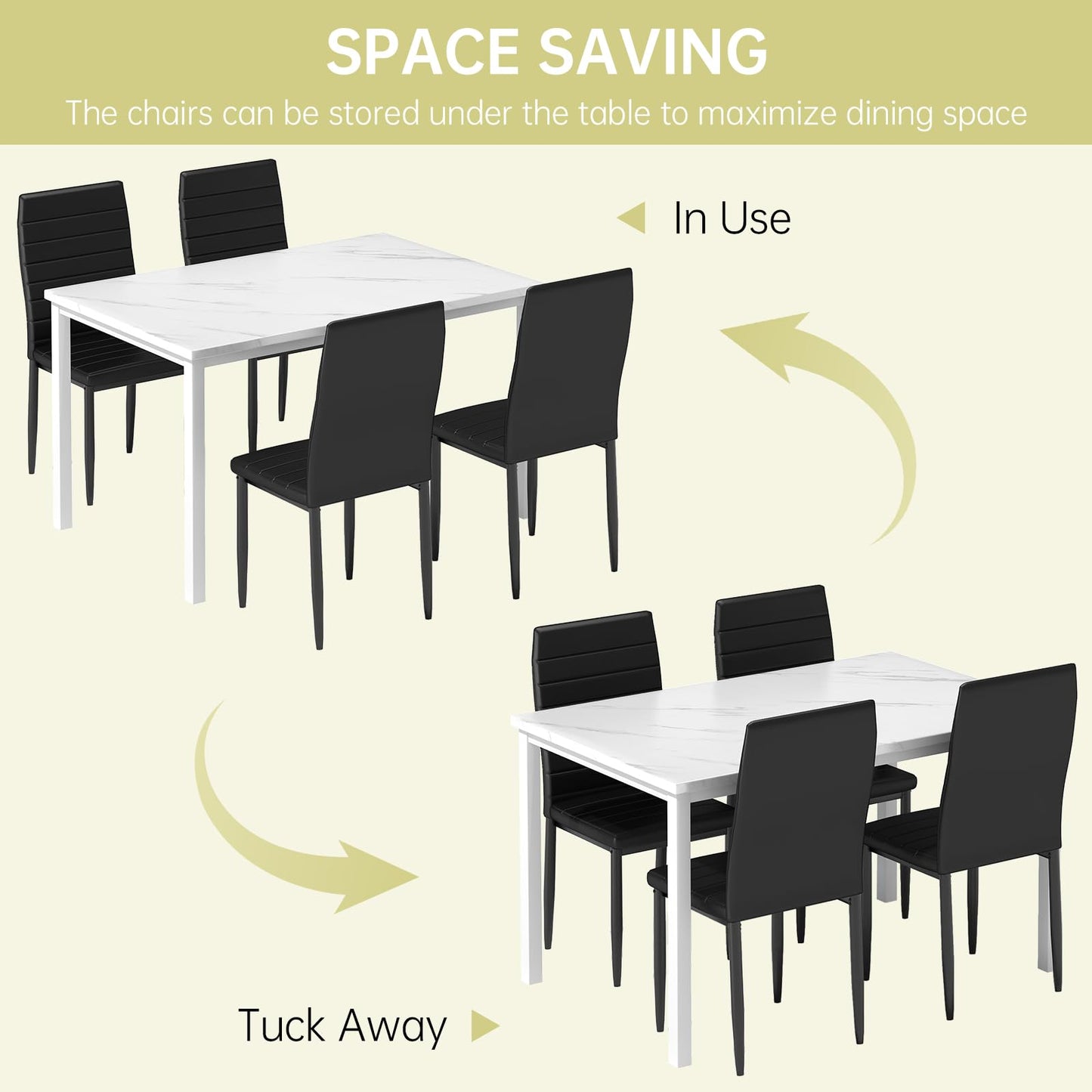 AWQM 5 Piece Set, Faux Marble 4 Person Dining Table and Chairs