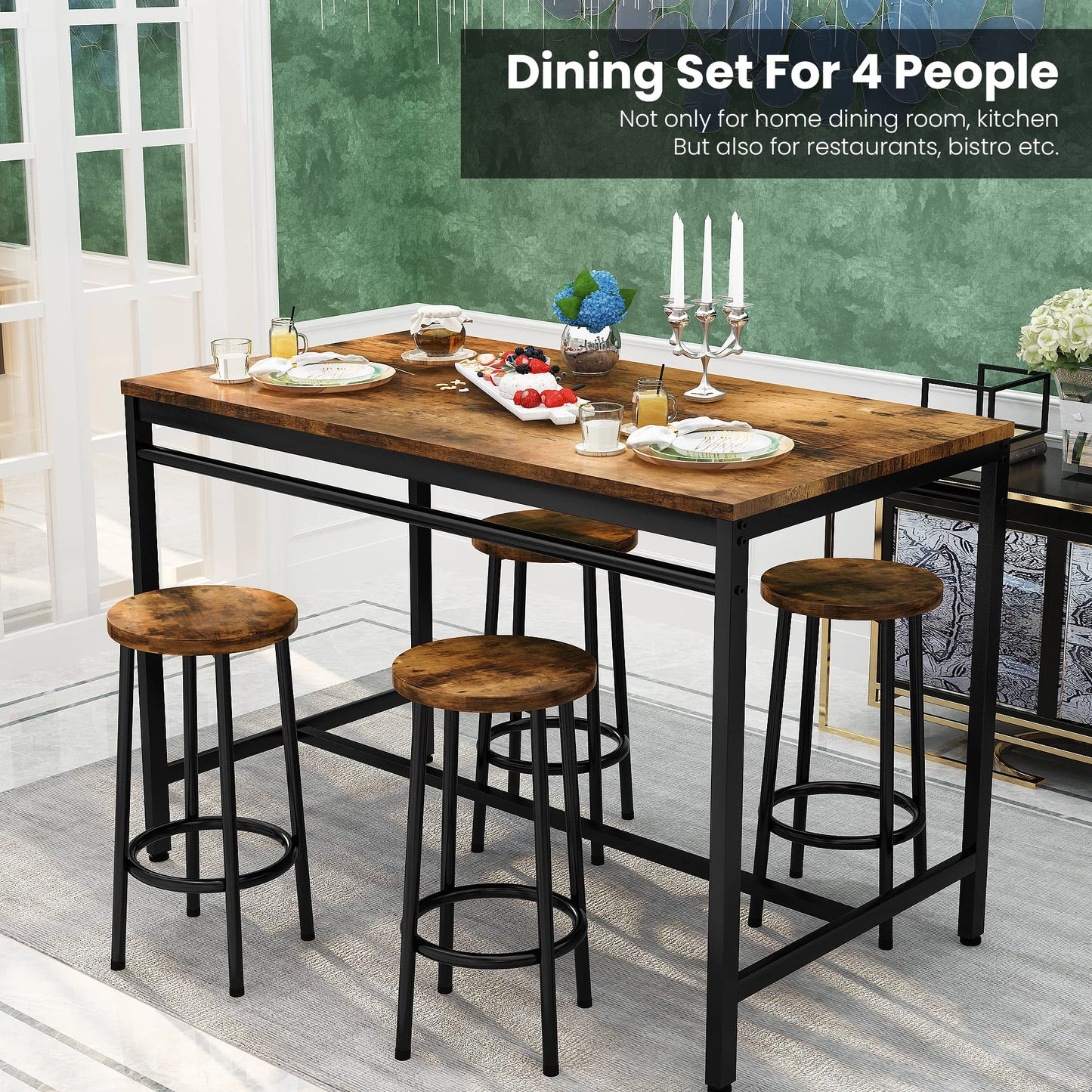 AWQM Small Dining Room Industrial Dining Table Set 4 Dining Chairs