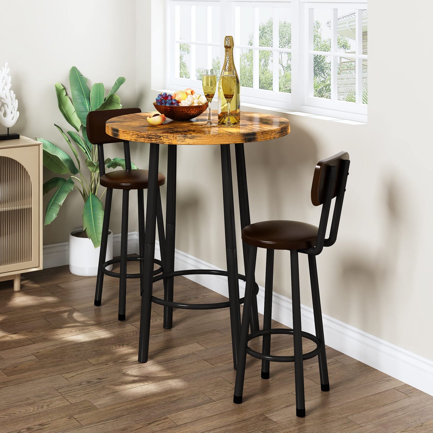 AWQM  Industrial Wooden Pub Dining Set of 3, Modern Pub Table for Two
