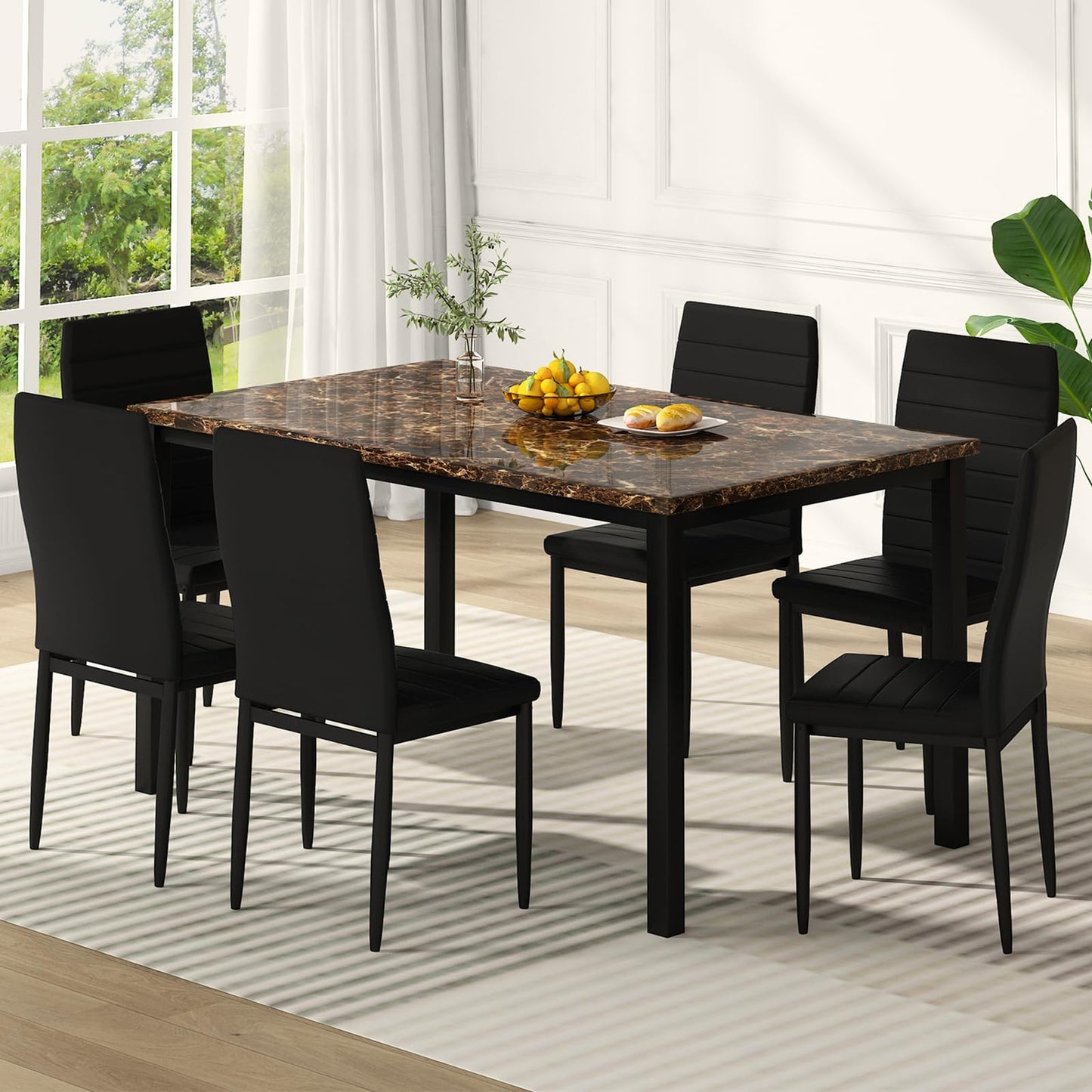 AWQM  Artificial Marble Dining Table Set 6-Person Dining Table Set