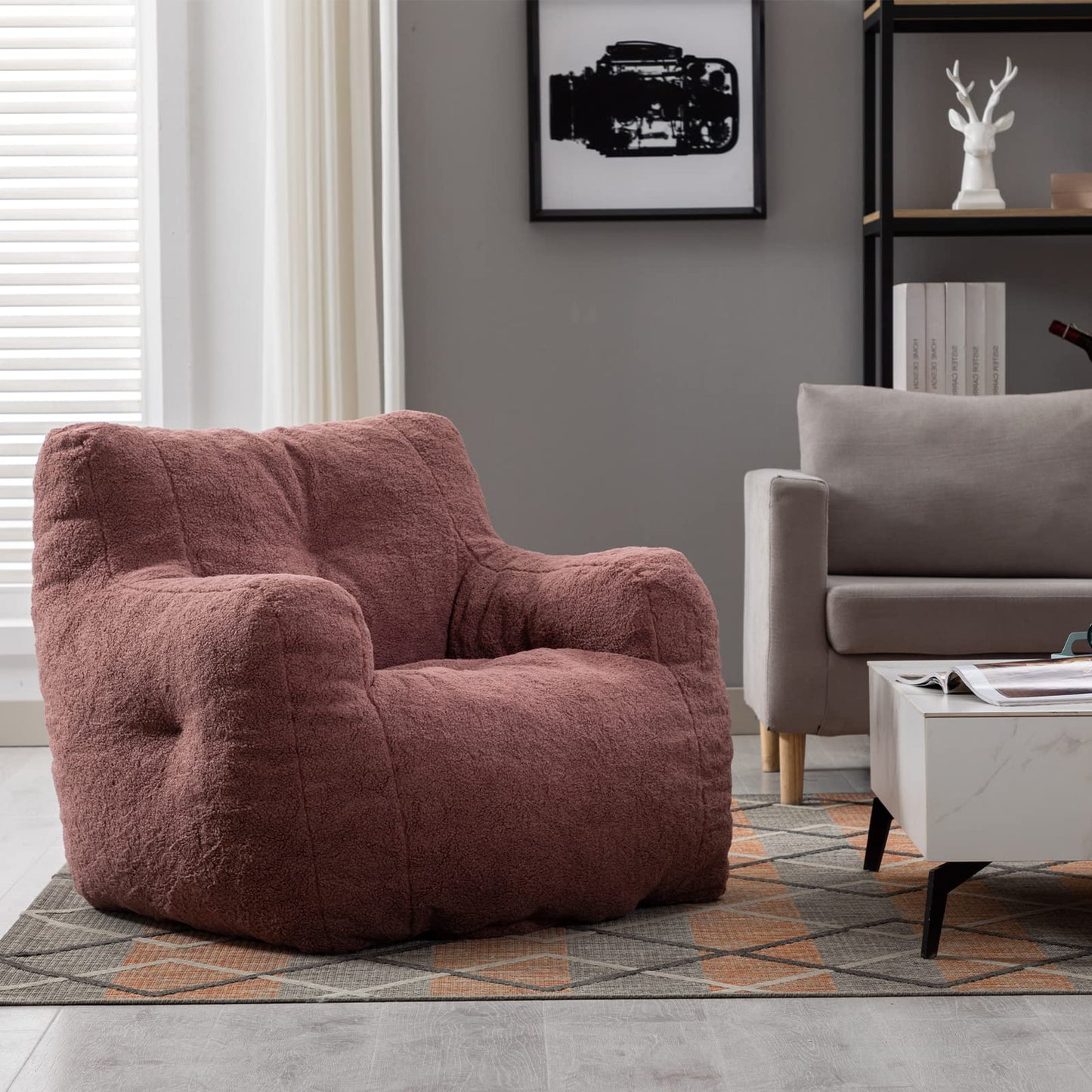 AWQM Fluffy Lazyboy Bean Bag Chair Padded Tufted Upholstered Bean Bag Chair