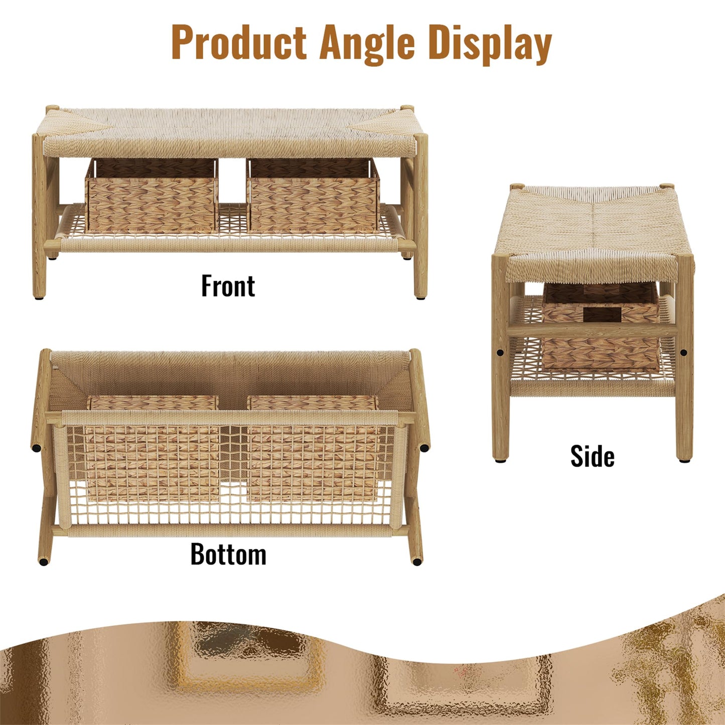 AWQM Entryway Storage Bench with Net Shelf and 2 Baskets