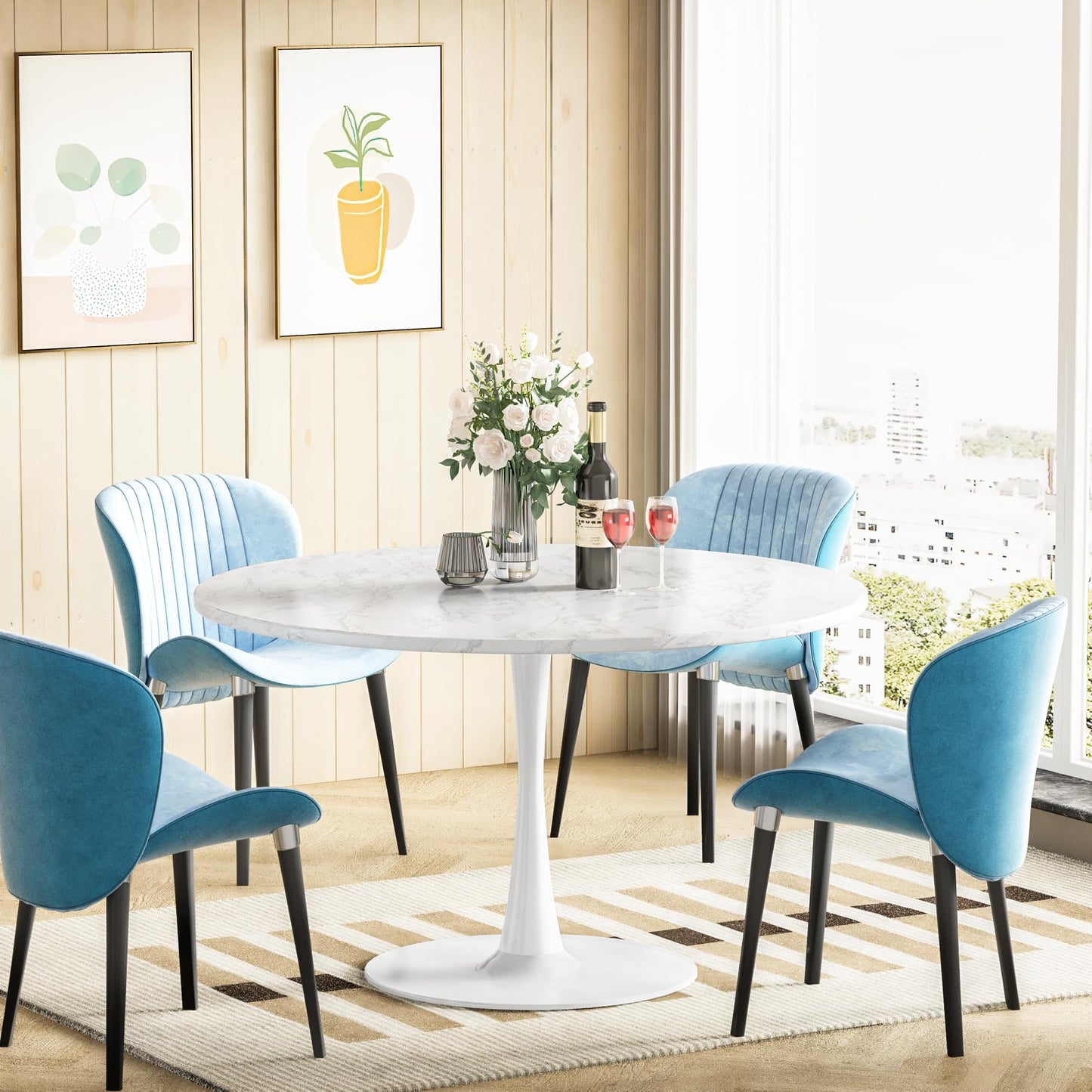 AWQM Modern Marble Round Dining Table for 4-6 People