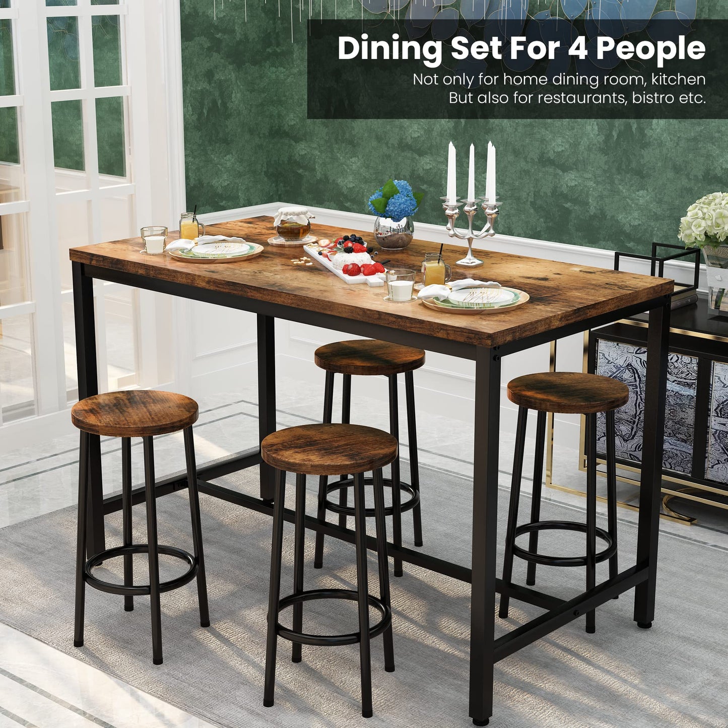 AWQM 4 Person Dining Table Set, Modern Kitchen Industrial Dining Table and Chairs