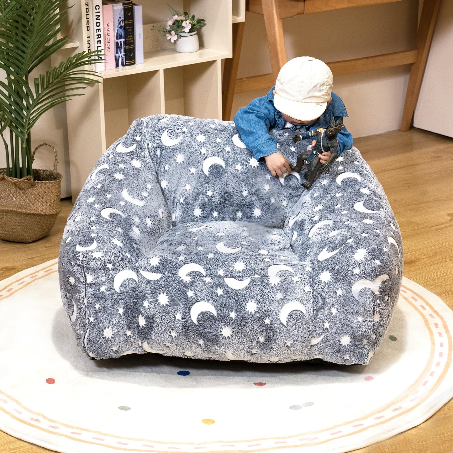 AWQM Children's Bean Bag Chair, Modern Moon Bean Bag Sofa with Foam Padding