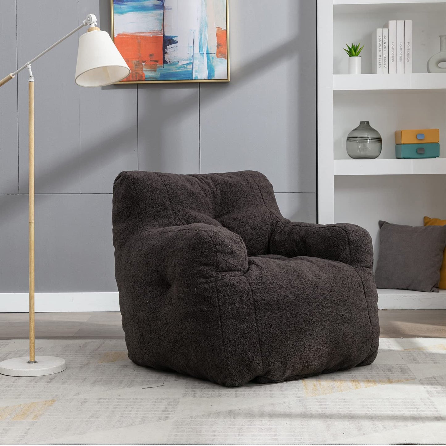 AWQM Fluffy Lazyboy Bean Bag Chair Padded Tufted Upholstered Bean Bag Chair