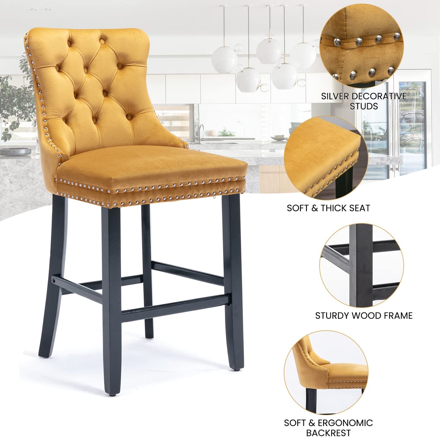 AWQM Velvet Tufted Wine Cooler High Bar Stool Set of 2