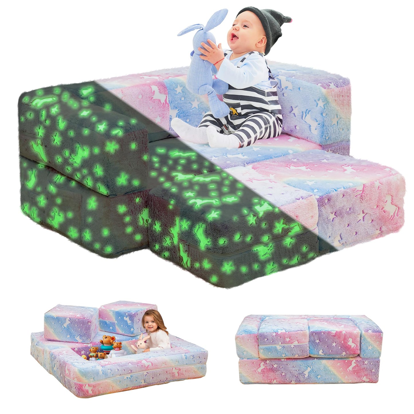 AWQM Foldable modular children's play sofa, glow-in-the-dark children's play sofa