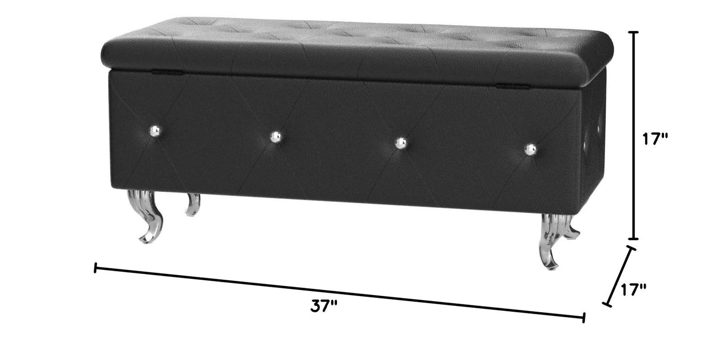AWQM Upholstered Storage Bench, Safety Hinged Tufted Bed Bench