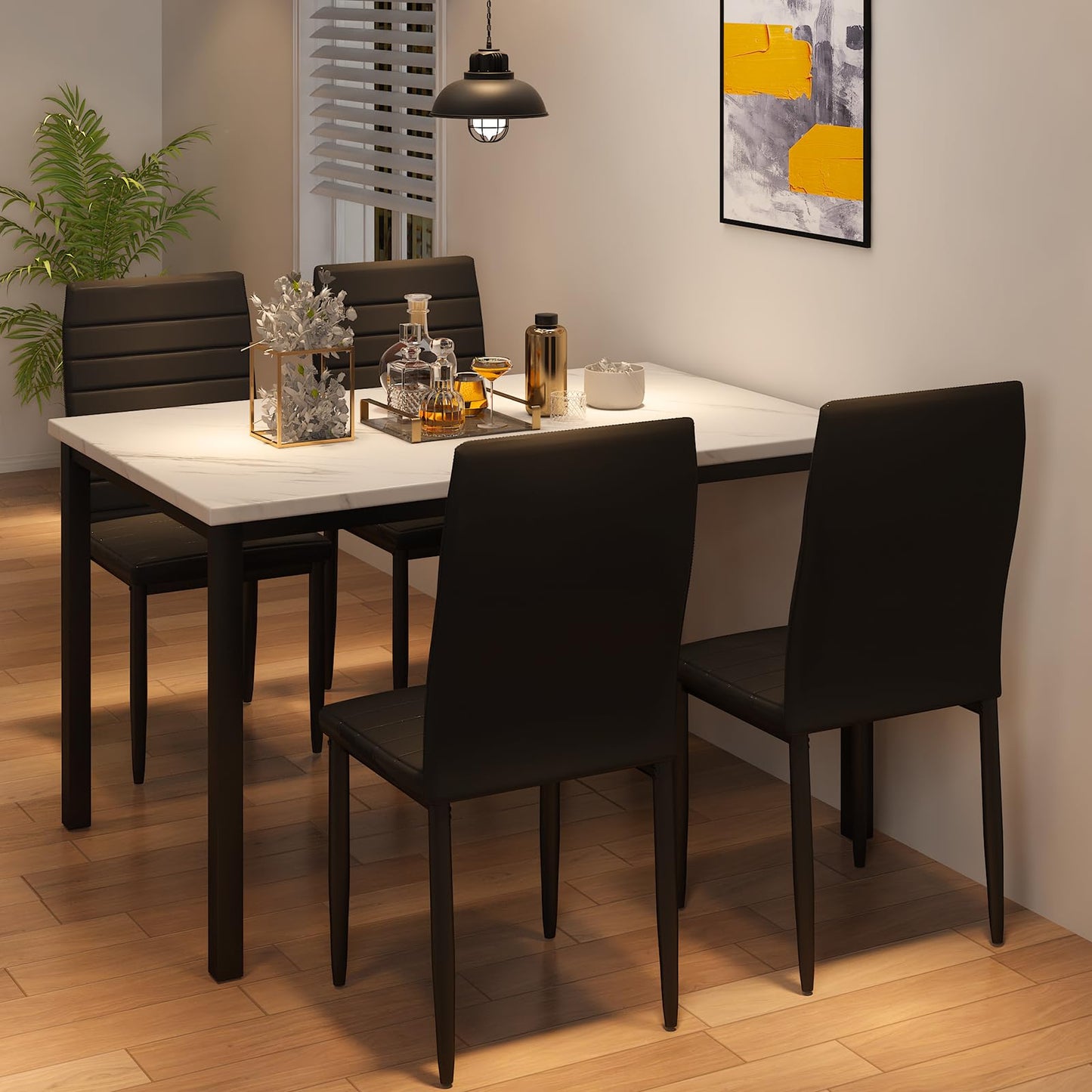 AWQM Faux Marble Dining Table and Chairs Set,4 Dining Table and Chairs