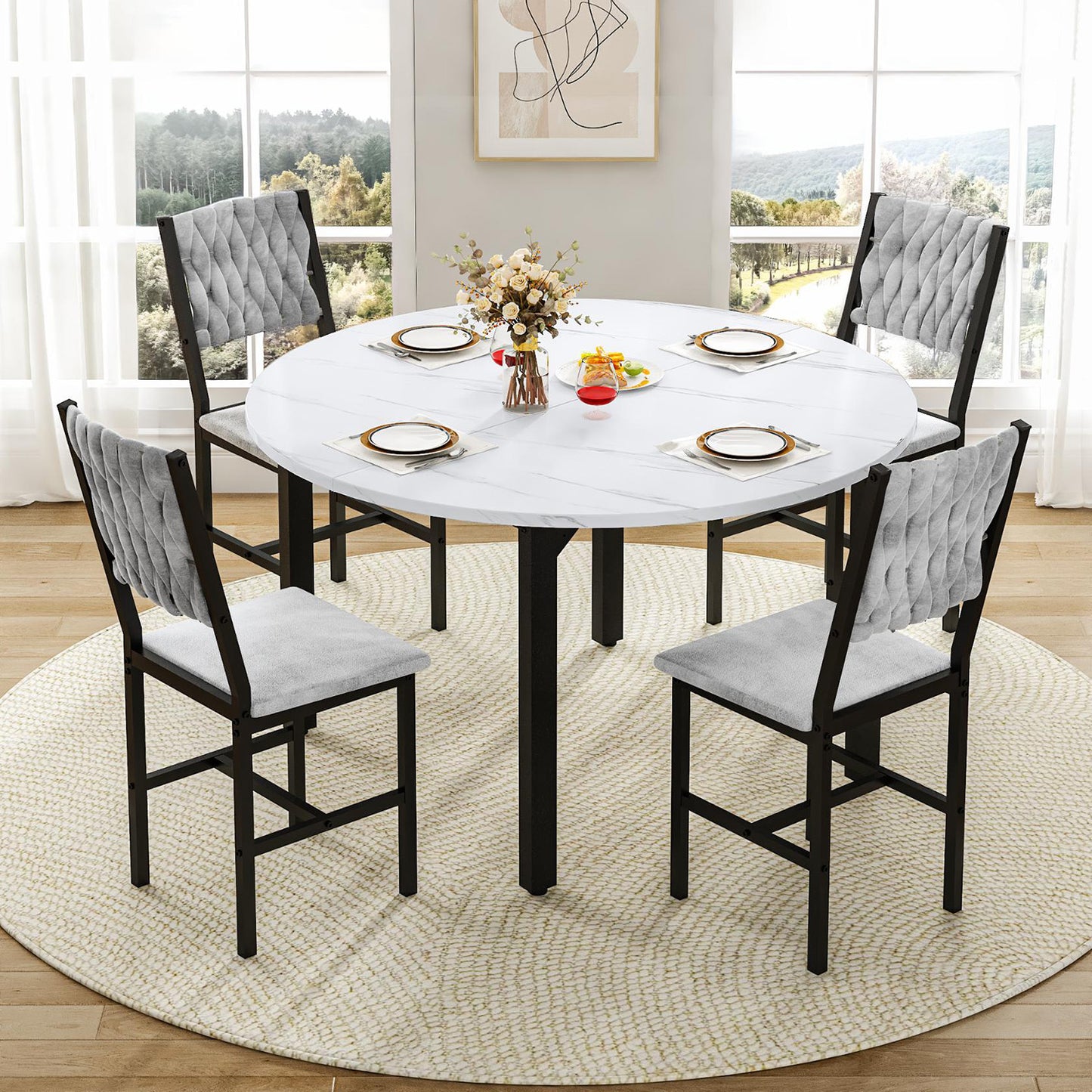 AWQM Round Dining Table Set for 4, Kitchen Dining Table Set, Round Dining Table Set for Small Space.