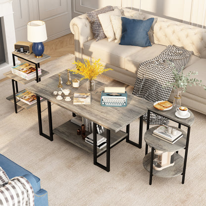 AWQM Faux Marble Table Set,Coffee Table & 2 Side Table, Faux Marble Tabletop and Metal Frame, 3 Piece Table Sets, for Living Room Apartment
