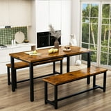 AWQM Dining Table Set with 2 Benches, Kitchen Table Set for 4,3 Piece Farmhouse Dining Room Table Set, Industrial Breakfast Nook Table Set for Small Space, Rustic Brown