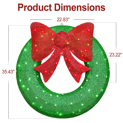 AWQM Metal Outdoor Green Pre-Lit Christmas Wreath Decoration