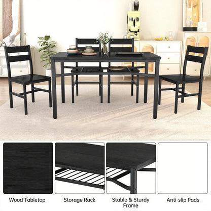 AWQM 5-Piece Dining Set with Storage Chairs, Wood Table and Chairs for 4, Ideal for Apartments, Breakfast Nooks, Small Kitchens, Black
