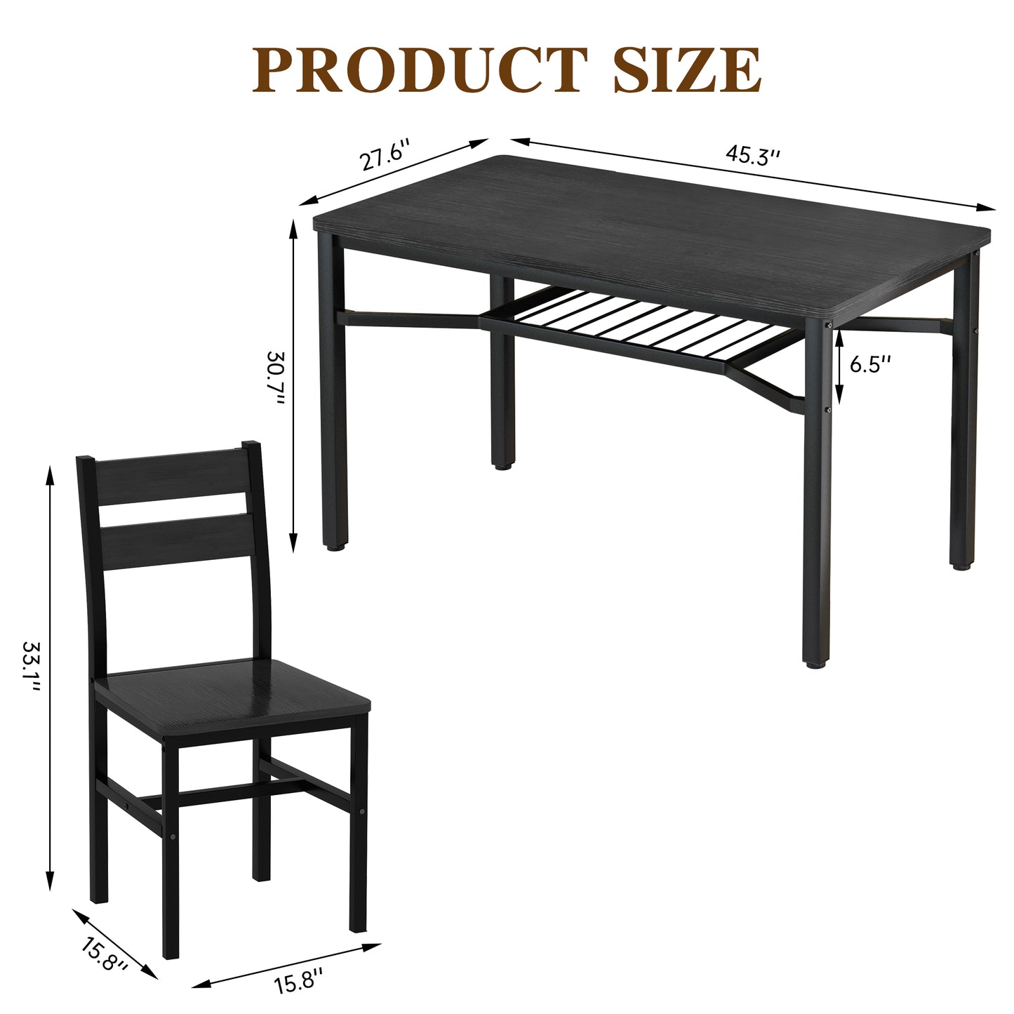 AWQM 5-Piece Dining Set with Storage Chairs, Wood Table and Chairs for 4, Ideal for Apartments, Breakfast Nooks, Small Kitchens, Black
